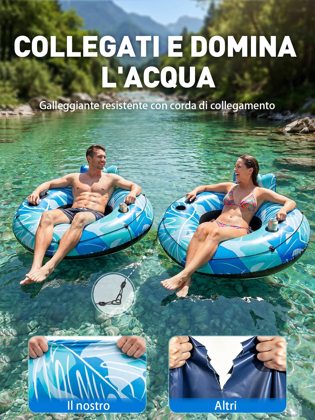 SOLAVERO Gonfiabili Piscina Adulti, Sedia Galleggiante Piscina avec 2 Maniglie e Portabevande, Poltrona Gonfiabile, per Divertimento Estivo e Feste in Acqua