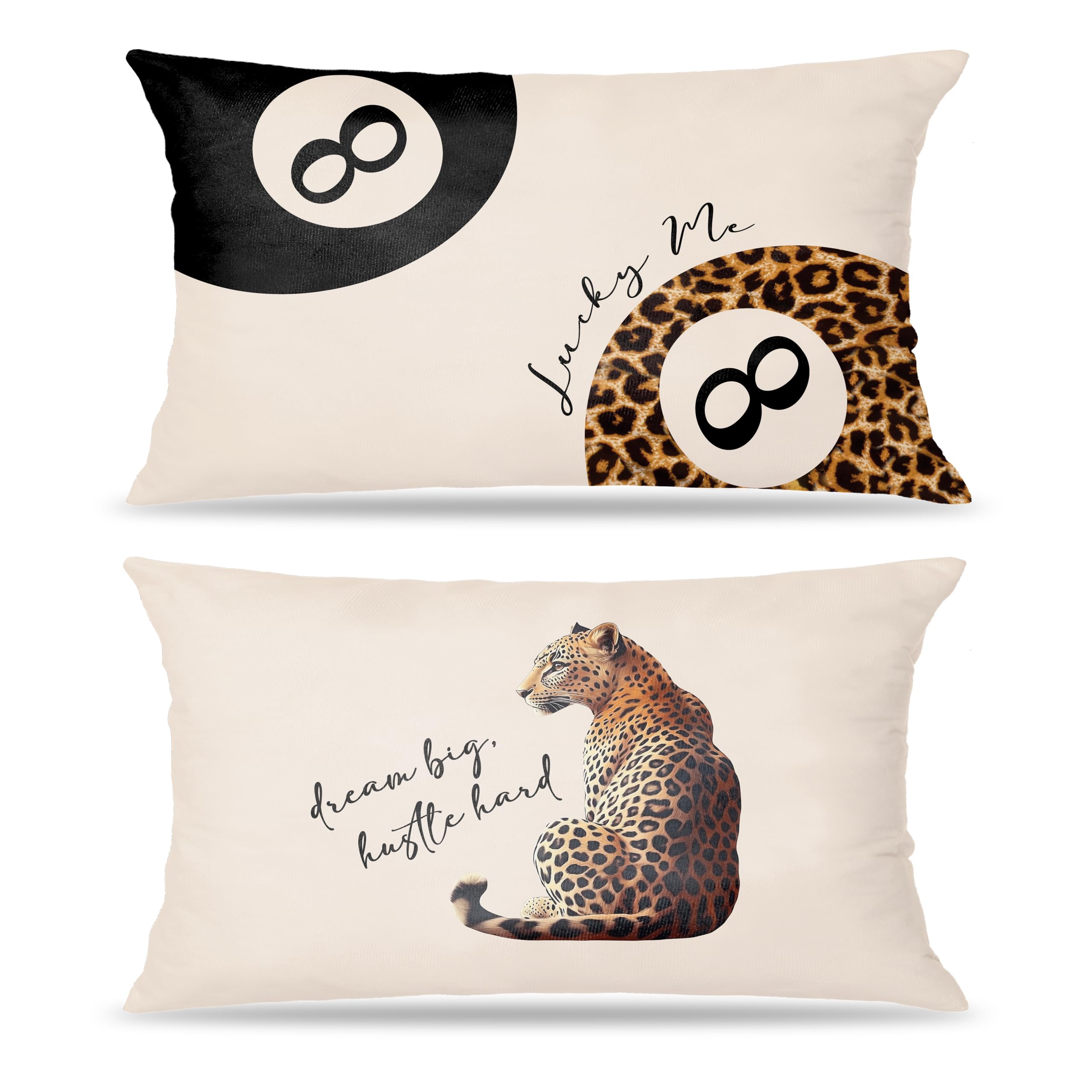 Leopard Cheetah Pillow Covers 12x20 Double-Sided Set of 2, Trendy Funky Leopard Lucky 8 Ball Cheetah Lumbar Throw Pillow Covers, Preppy Room Decor, Leopard Decor, Cheetah Print Room Decor-image-18