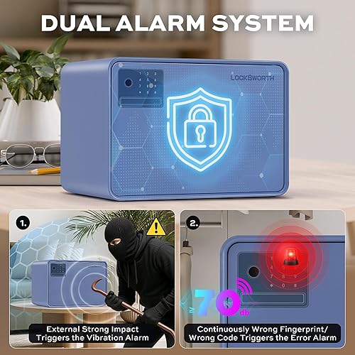 Miniatura 4 de Caja fuerte biométrica para el hogar, 0.6 pies cúbicos de apertura automática de huellas dactilares con pantalla táctil, sistema de alarma y estante