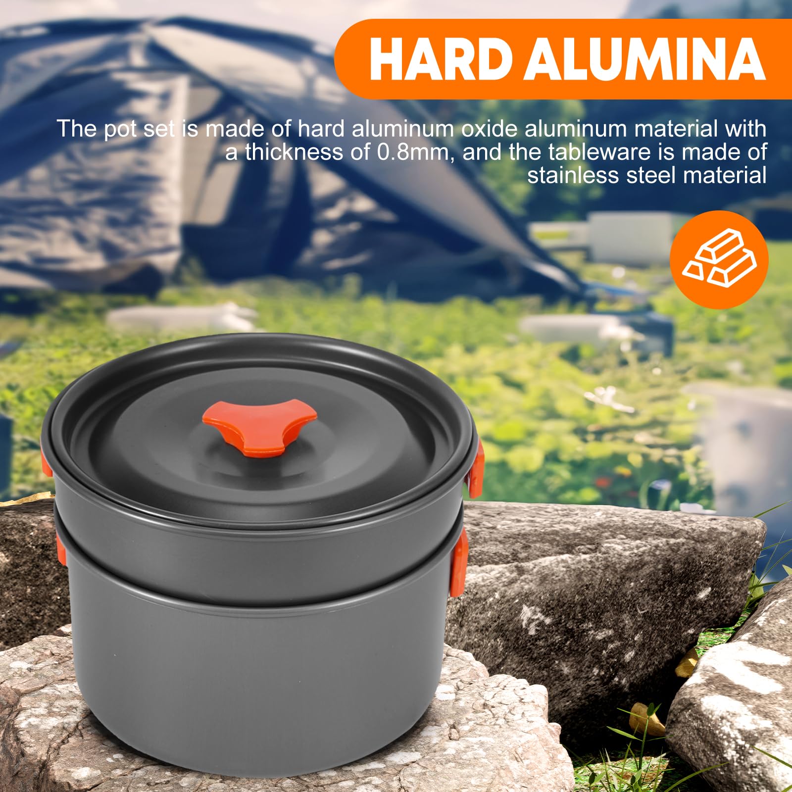 ALLOMN Set da cucina da campeggio, kit di pentole da campeggio portatile con teiera per escursioni, picnic, trekking, picnic, pesca, alpinismo, 1-2 persone