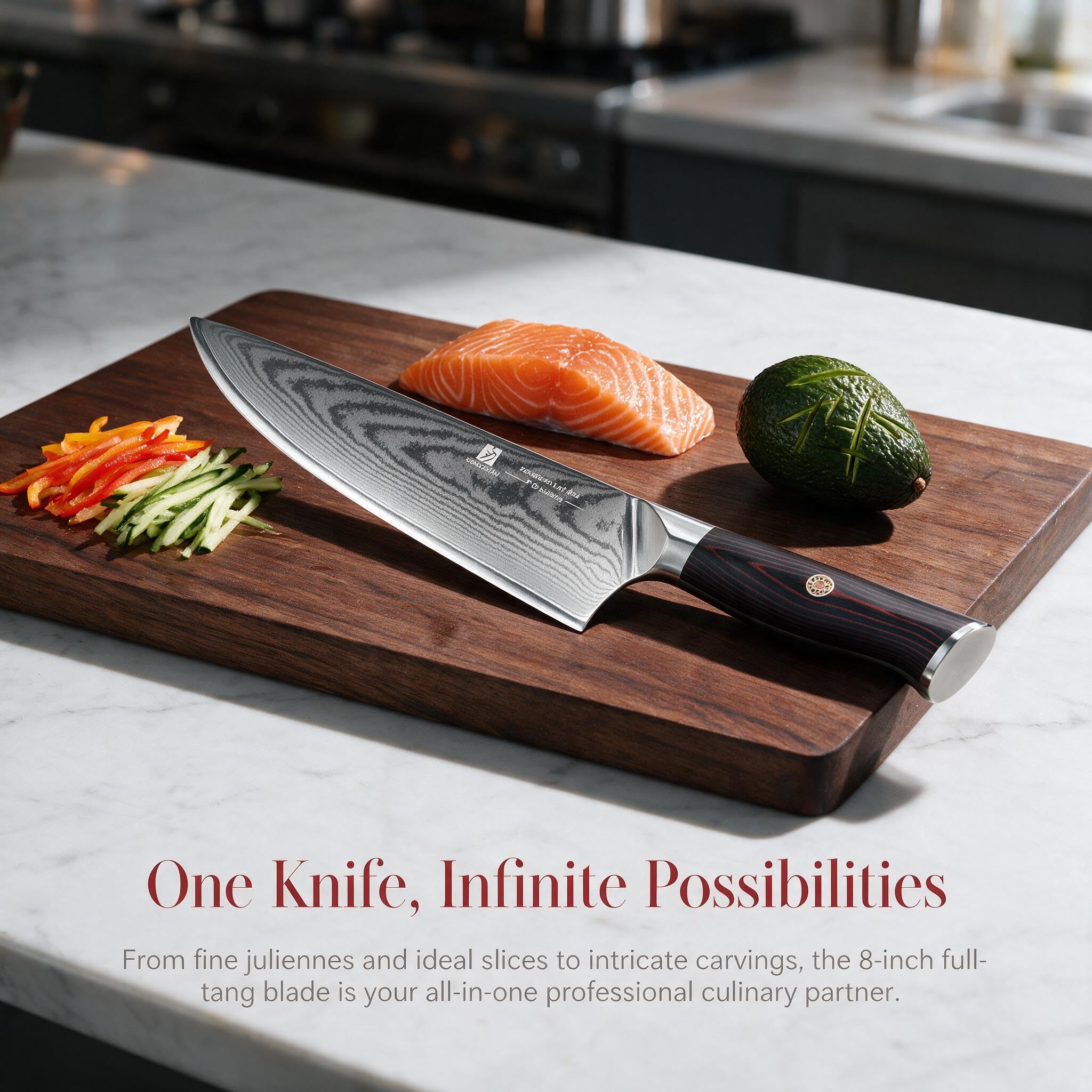 8-Inch Damascus Chef Knife, 67-Layer High Carbon Stainless Steel Kitchen Knife with Ergonomic Red Black G10 Handle, Protective Sheath & Gift Box for Home and Professional Cooking — Amazon image 2
