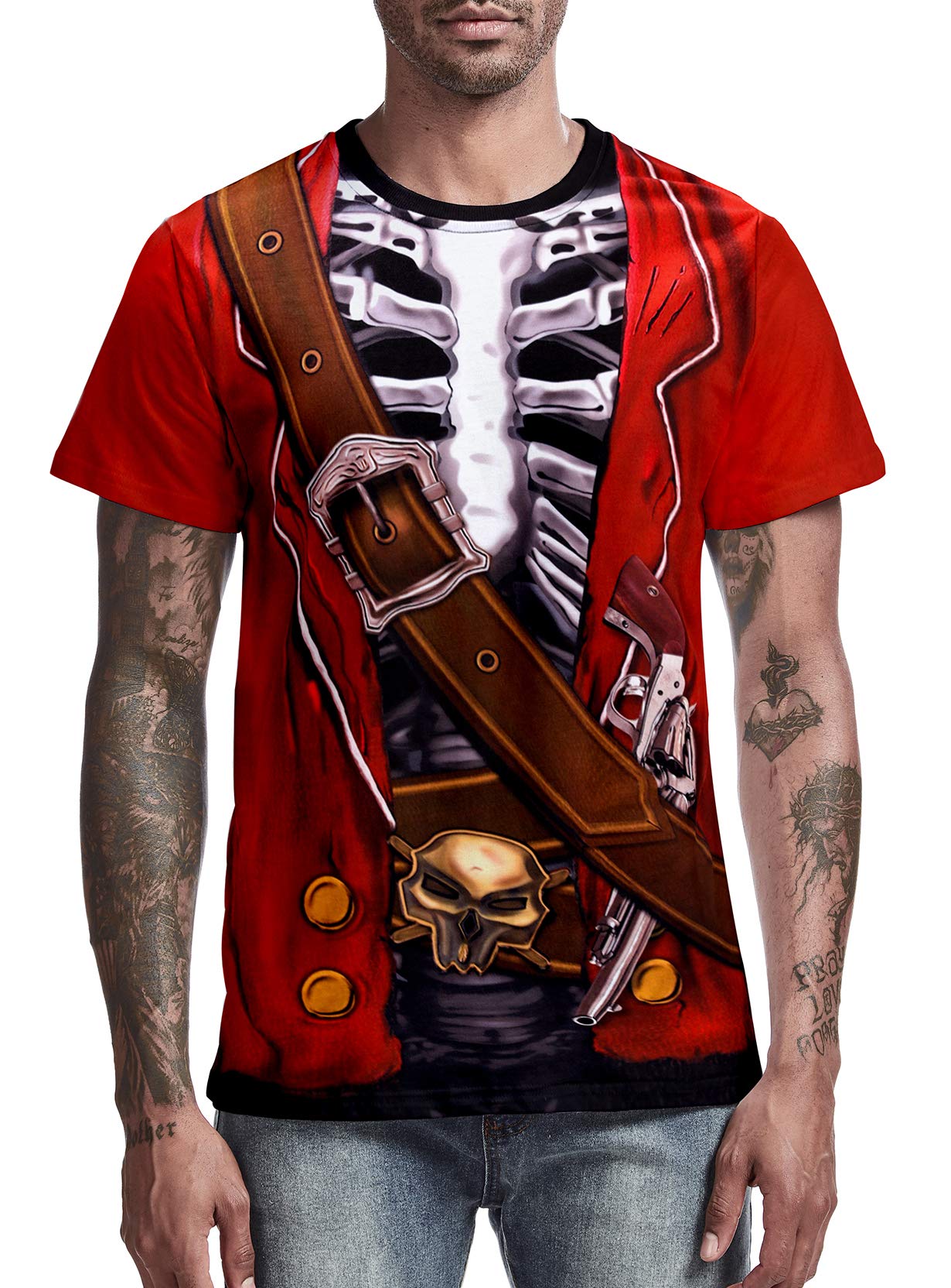 Funny WorldMen's Pirate T-Shirts Graphic Short Sleeve Halloween Costume