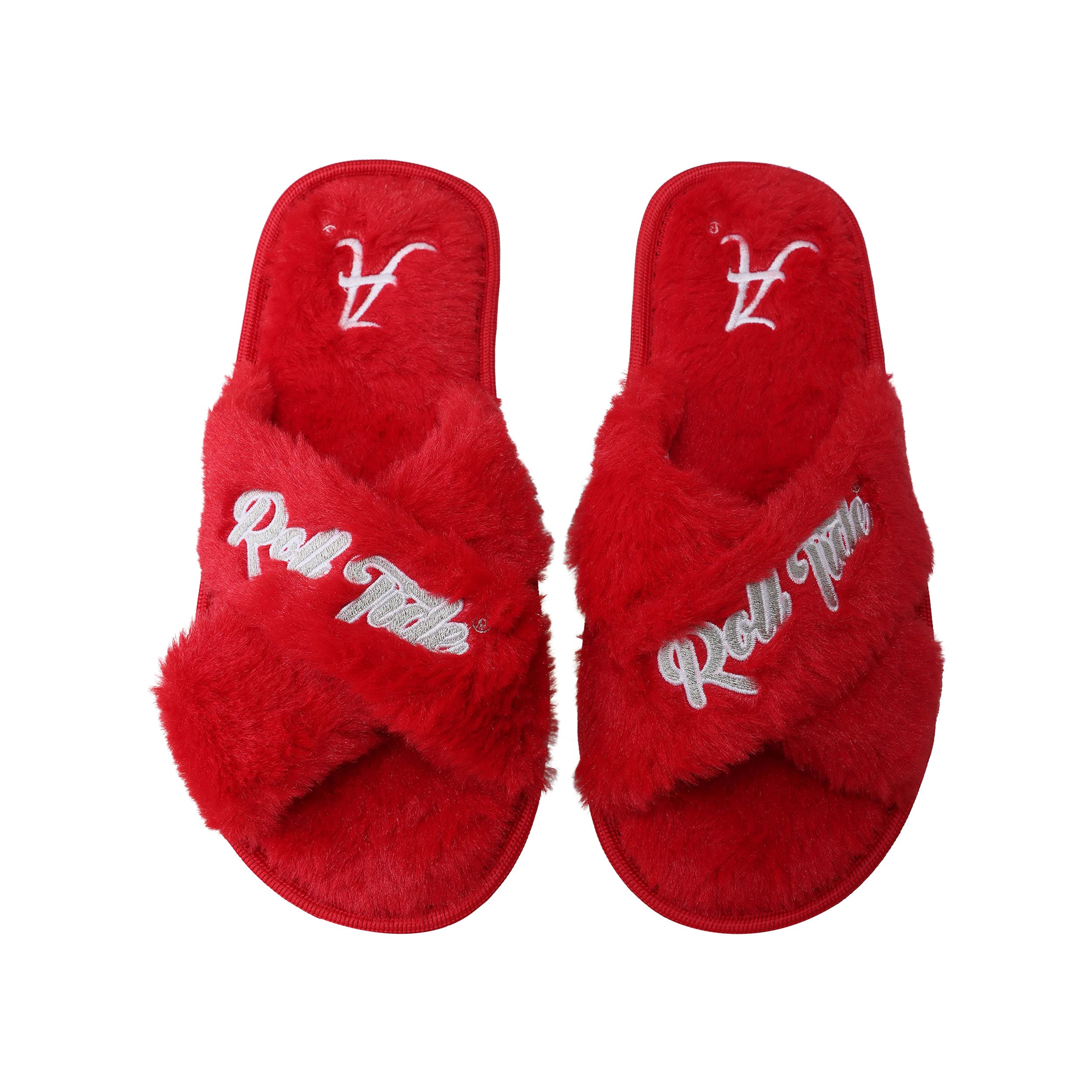 FOCO Women's NCAA College Team Logo Cross Band Soft Plush Furry Cozy Open Toe House Shoes Slippers, Alabama Crimson Tide, Medium 7-8
