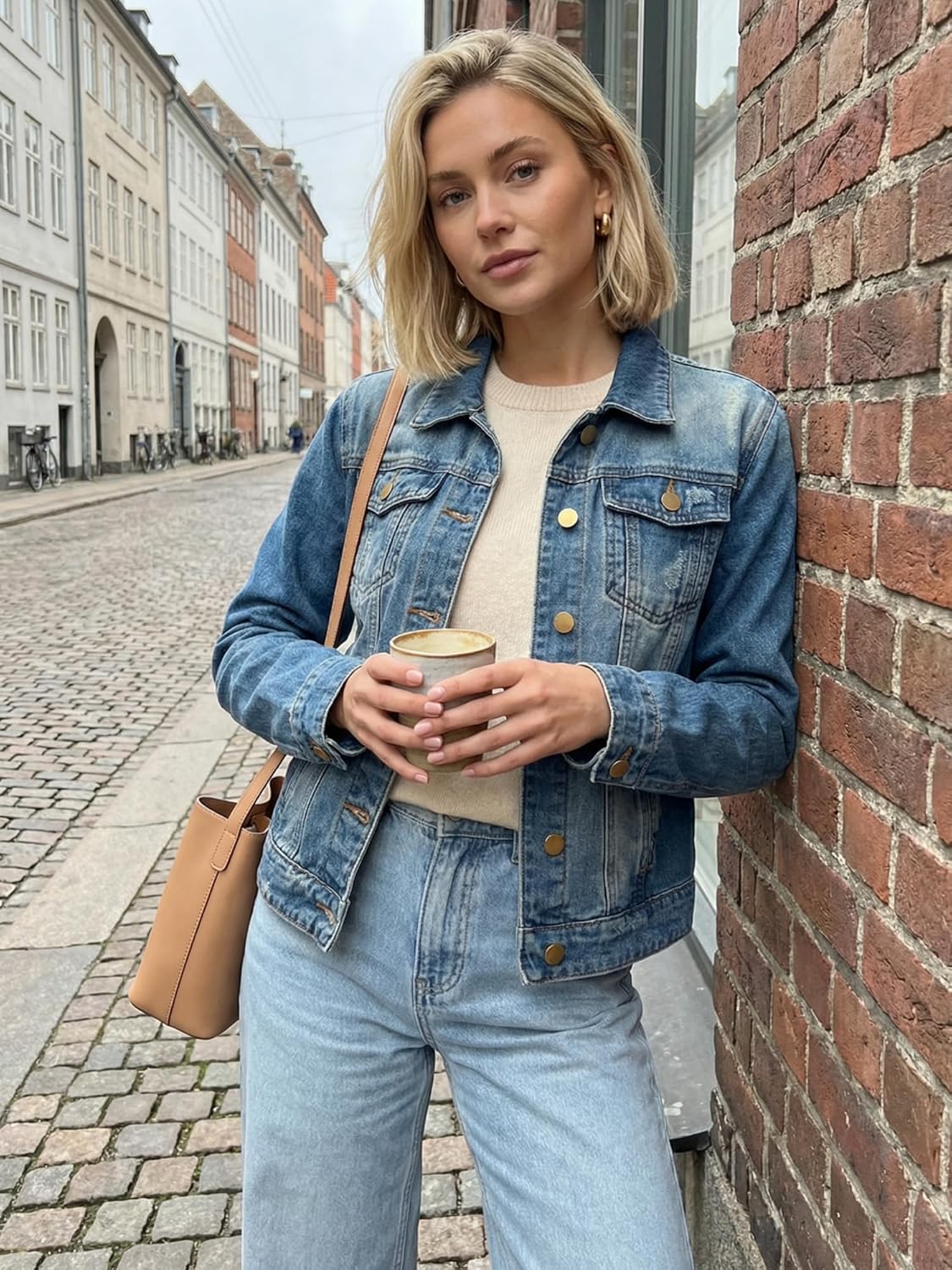 Womens Classic Jean Jacket 2026 Spring Washed Long Sleeve Denim Jackets with Pockets - Image 3