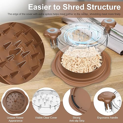 Miniatura 61 de Trituradora de pollo, trituradora de pechuga de pollo grande, herramienta giratoria con cepillo y tenedor; máquina trituradora de carne visible