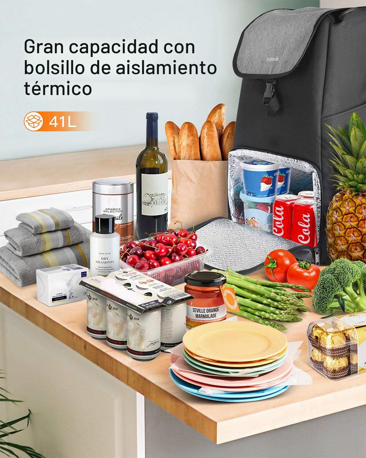 Inateck Carro de la Compras con Bolsa termica, Gran Capacidad MAX. 45L/45 Kg, Carro de Compras Ligero, Marco de Aluminio Plegable, Bolso Impermeable con Compartimento Aislado, Negro