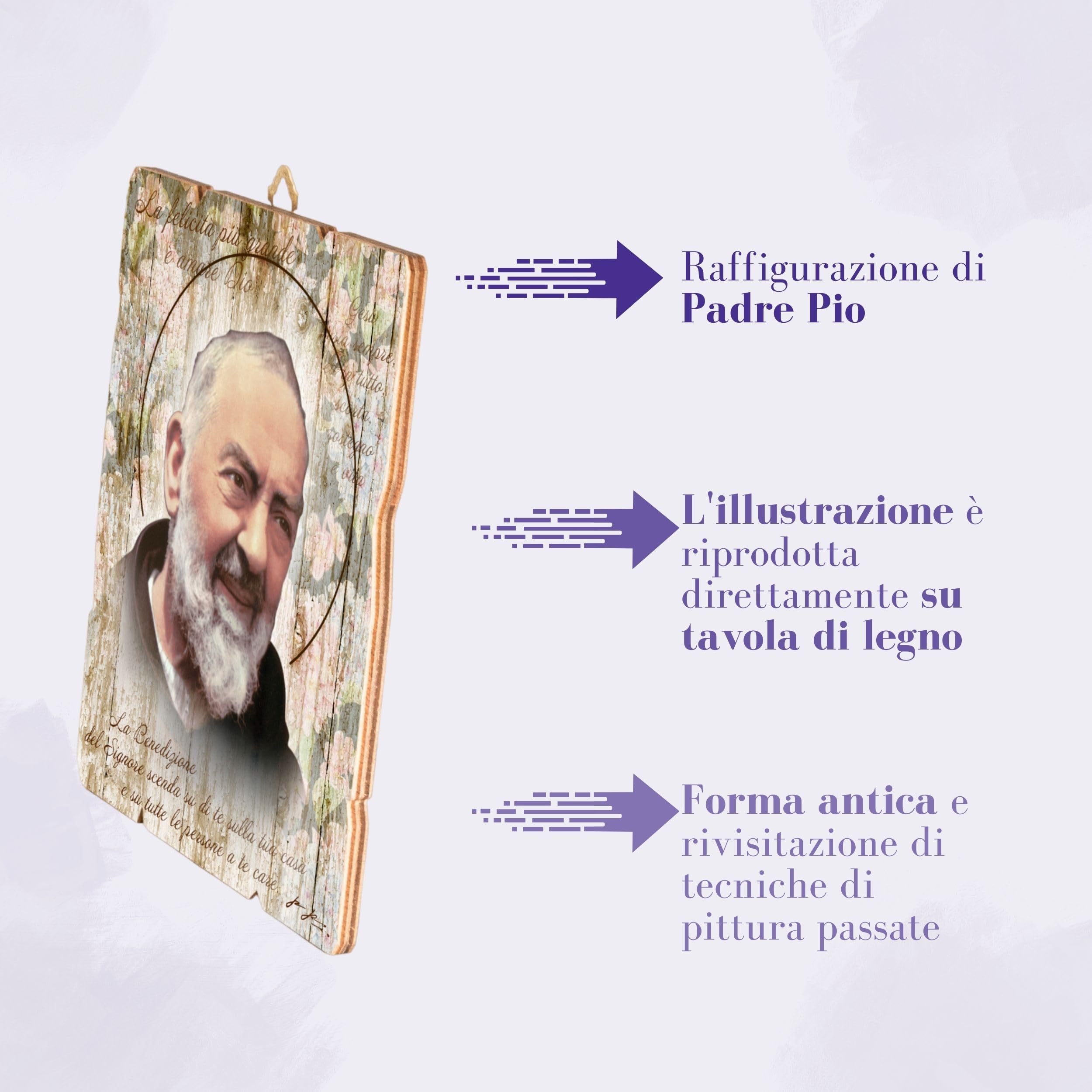 F.LLI BONELLA FRATELLI BONELLA, Vintage Shaped Saint Pio Picture, Poplar Wood Picture Thickness 8mm - Image 4
