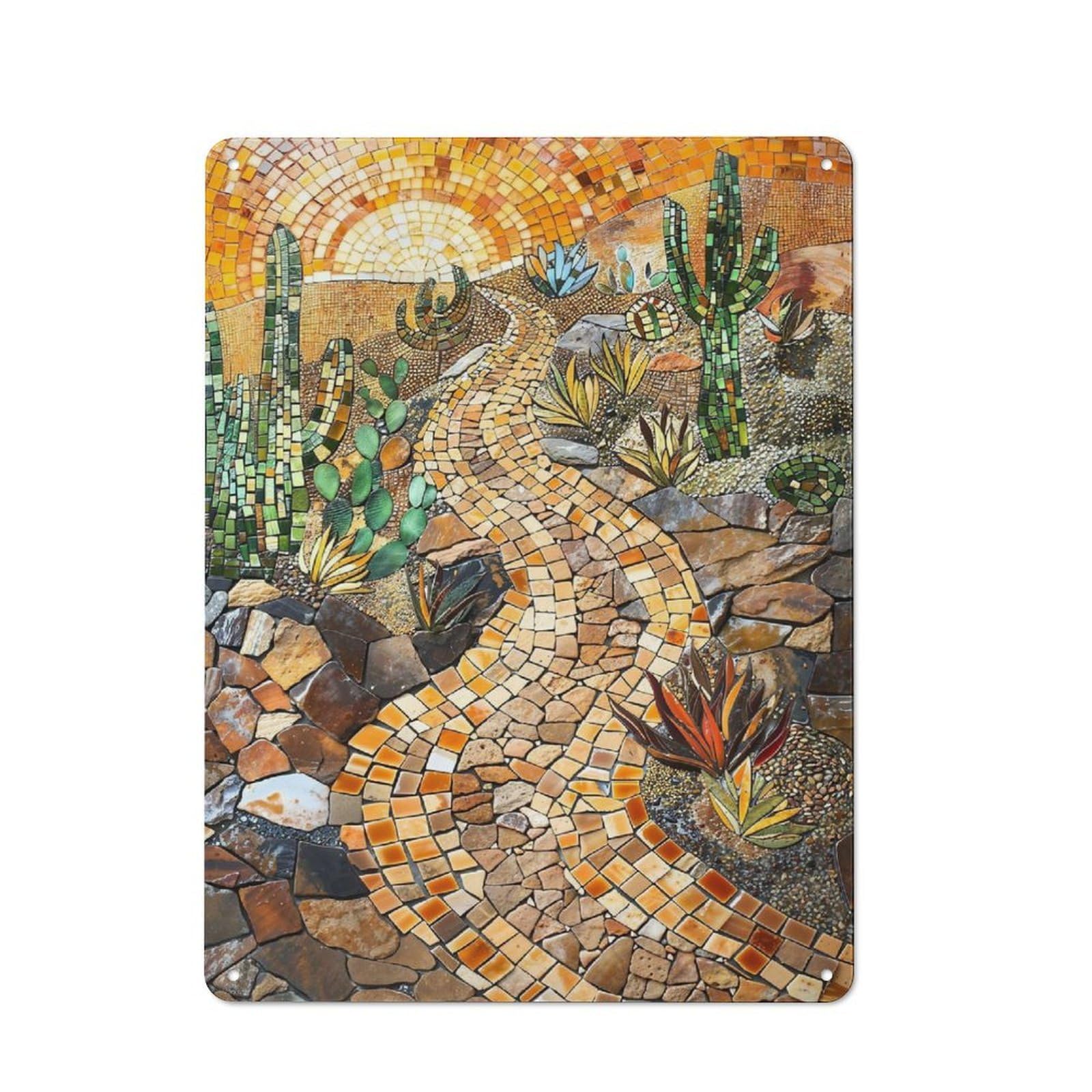 Junmoney Desert Journey Mosaic Art Metal Wall Sign 40X30cm Featuring For Pub Or Café, For Pub Decor Enthusiasts, For Retro Home Interiors