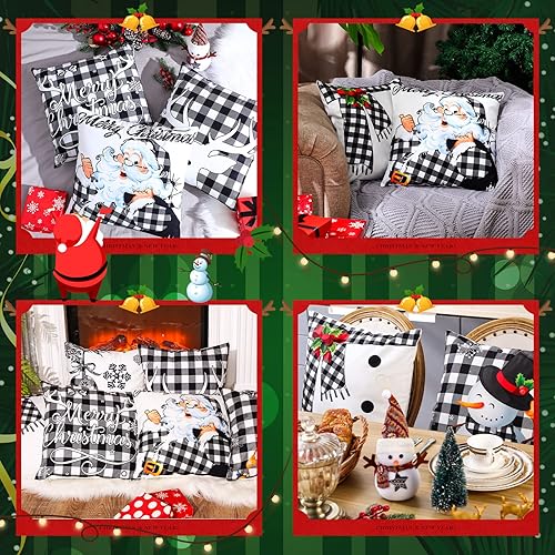 Miniatura 9 de 6 fundas de almohada de Navidad de 18 x 18 pulgadas, fundas de almohada a cuadros de búfalo de Navidad, funda de almohada para Navidad, invierno,