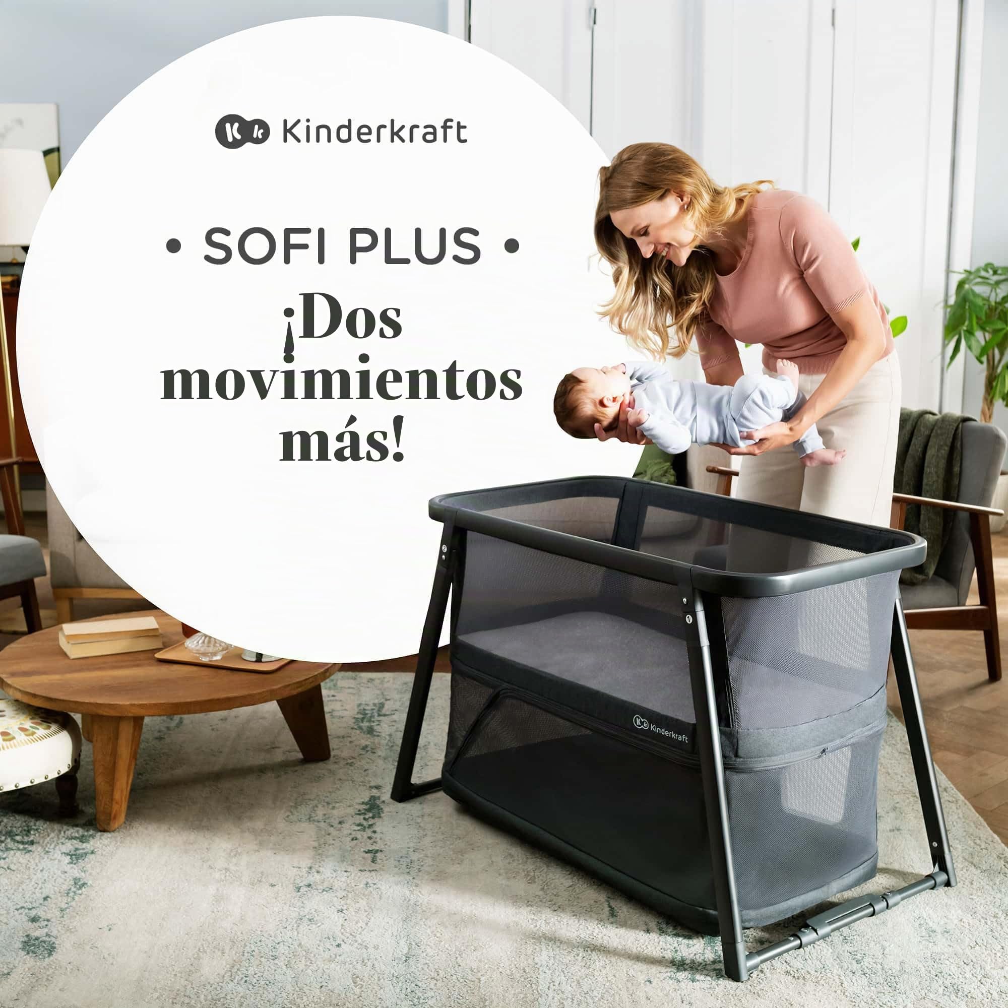 Kinderkraft SOFI Plus, Cuna, Cuna de Viaje, Desde el Nacimiento hasta los 3 años, hasta 15 kg, Plegado rápido, Viajar, Funda de algodón, 2 sábanas Gratis, Gris