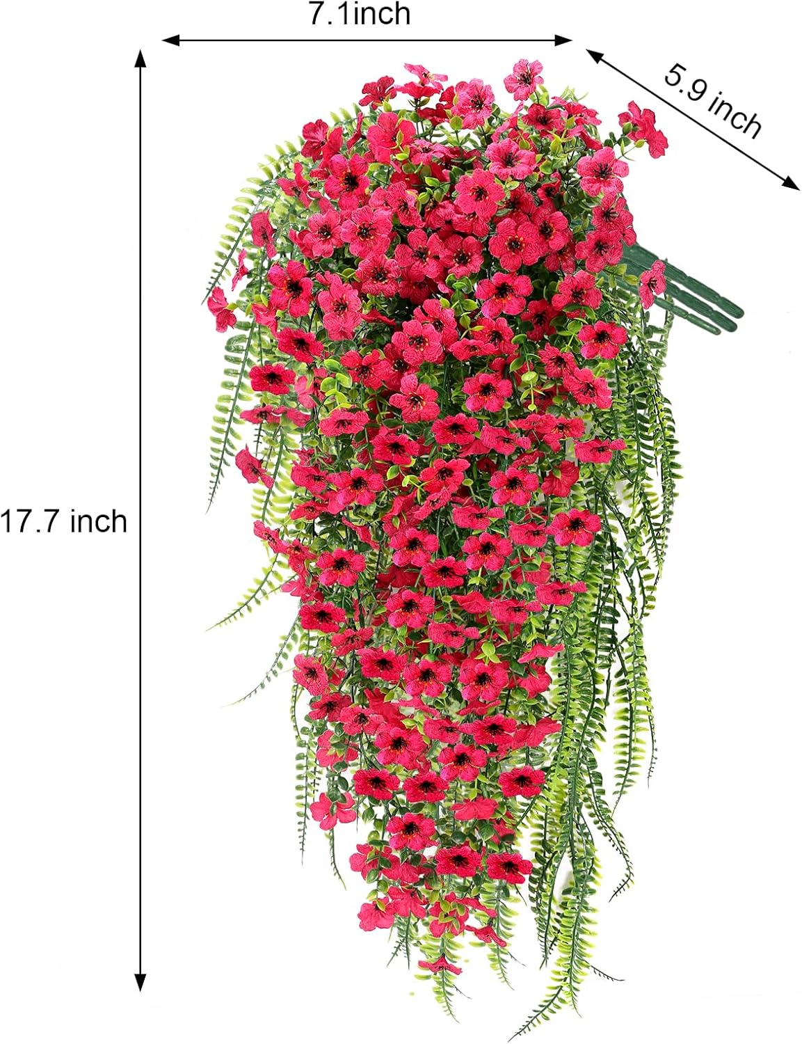 Artificial Hanging Flowers Plants for Outdoors, 3pcs UV & Fade Resistant Fake Daisy Flowers with Boston Fern for Planters, Basket, Window Box, Balcony-Fuchsia