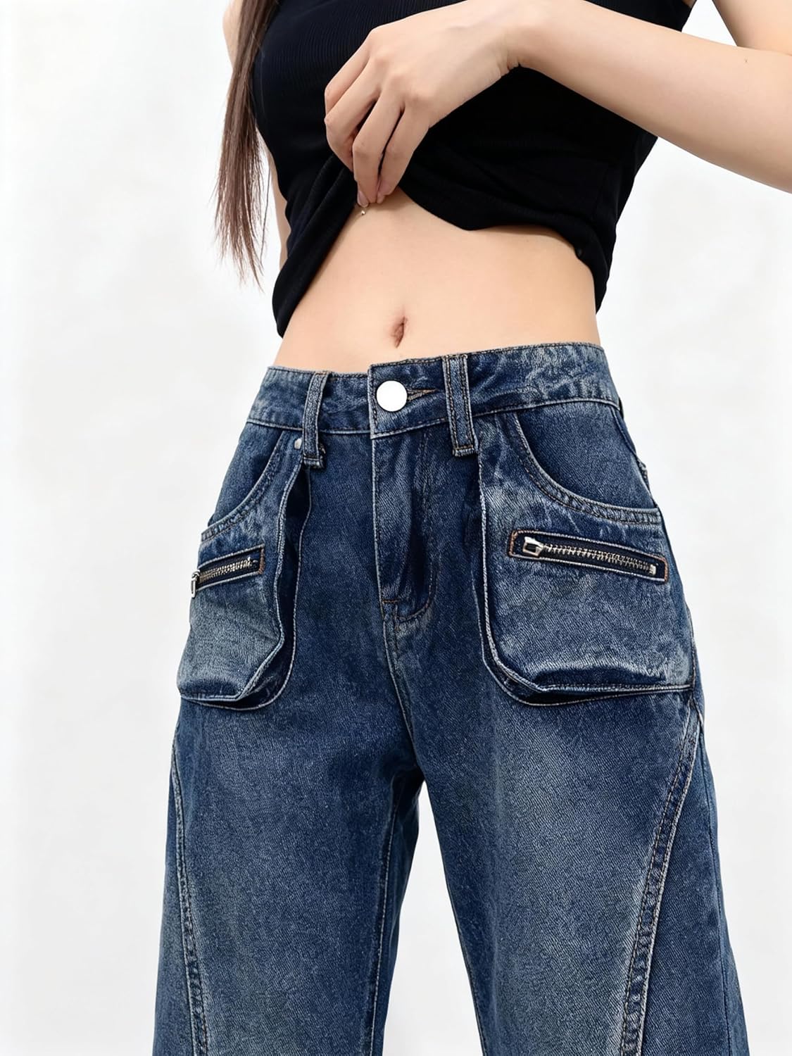 EMMIOL Mid-Low Rise Flare Jeans for Women, Y2K Baggy Boot Cut Flared Bootcut Wide Leg Womens Denim Pants Stretch - Image 5