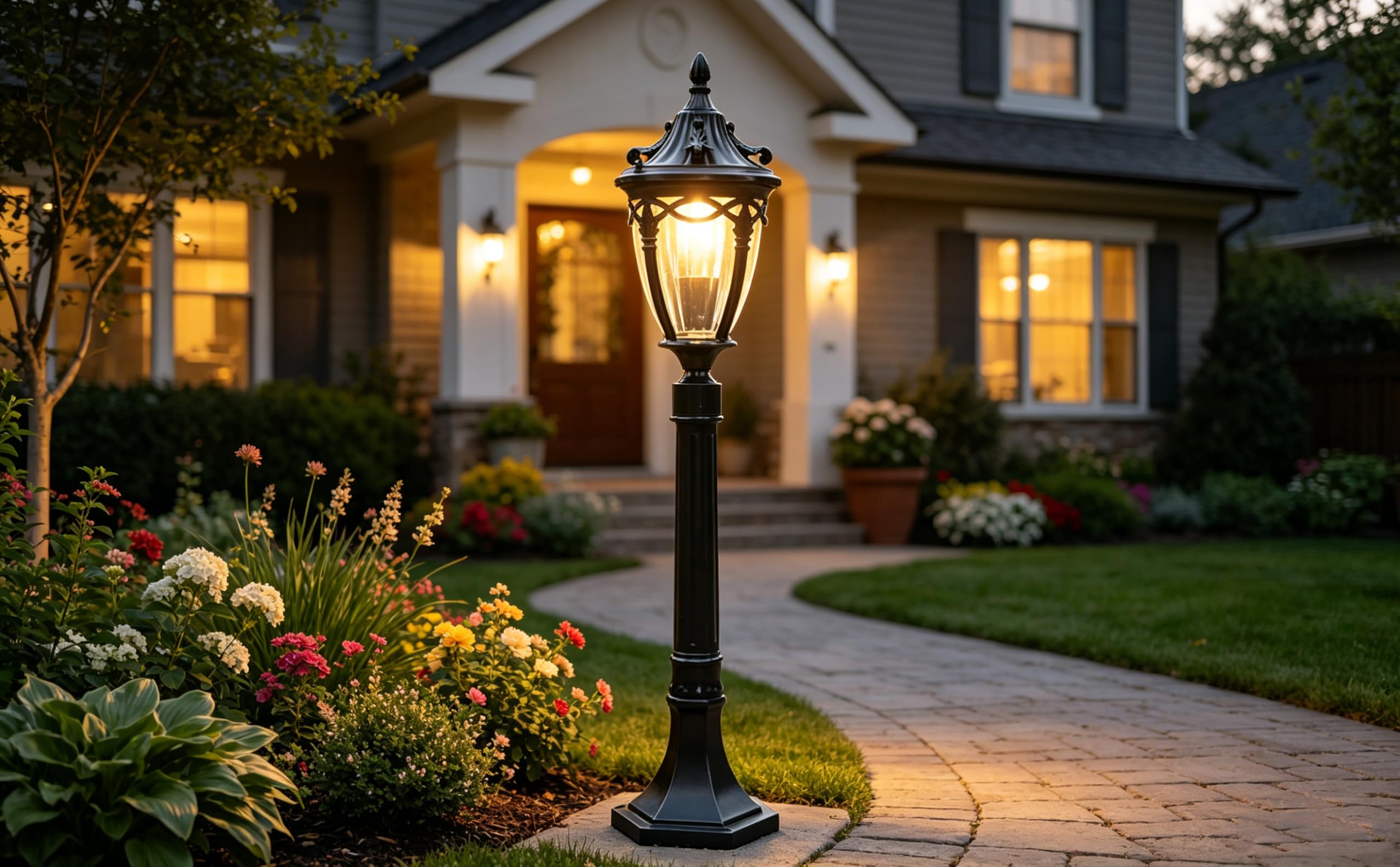 lámpara de pie Negro,Aluminio,H 80 cm, lámpara de jardín E27, 220V,IP55 | Terraza, Camino, Jardin / Illuminacion Exterior.Lamparas de pie exterior Clásico/Antiguo. patio entrada ,retro vintage