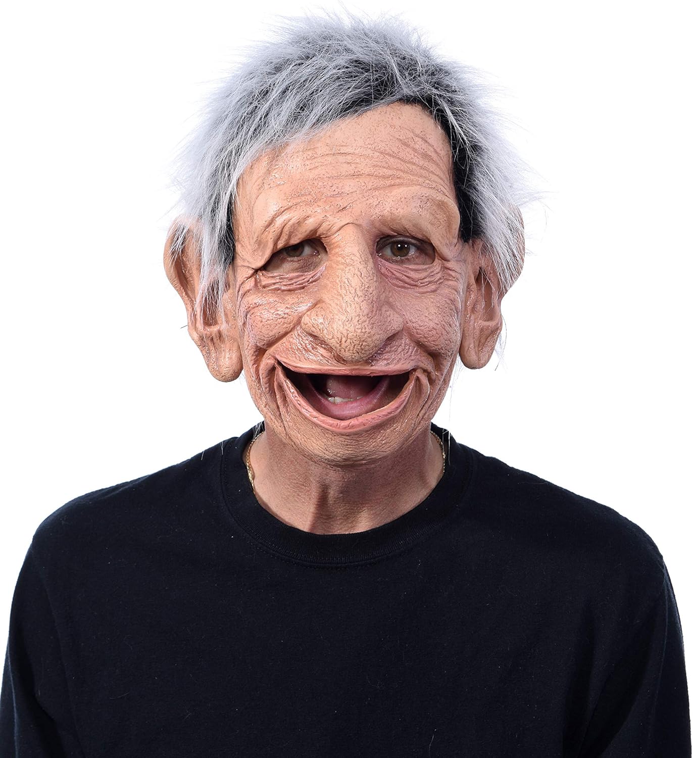 Zagone Studios Alfred Mask, Old Man Latex Mask with Mouth Movement, Old Male with a Happy Grin and Grey Hair