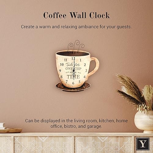 Miniatura 2 de Youngs Inc Reloj de pared de café de madera 13 pulgadas de largo x 16 pulgadas de alto decoración de pared de cocina reloj de pared rústico