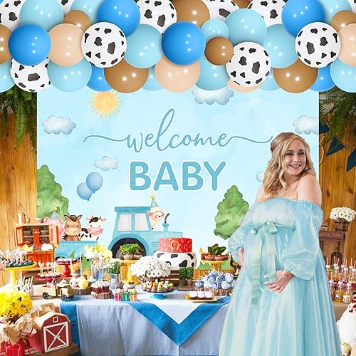 Miniatura 2 de Decoraciones de baby shower de animales de granja azules  Kit de arco de guirnalda de globos de animales de granja con fondo de bienvenida para
