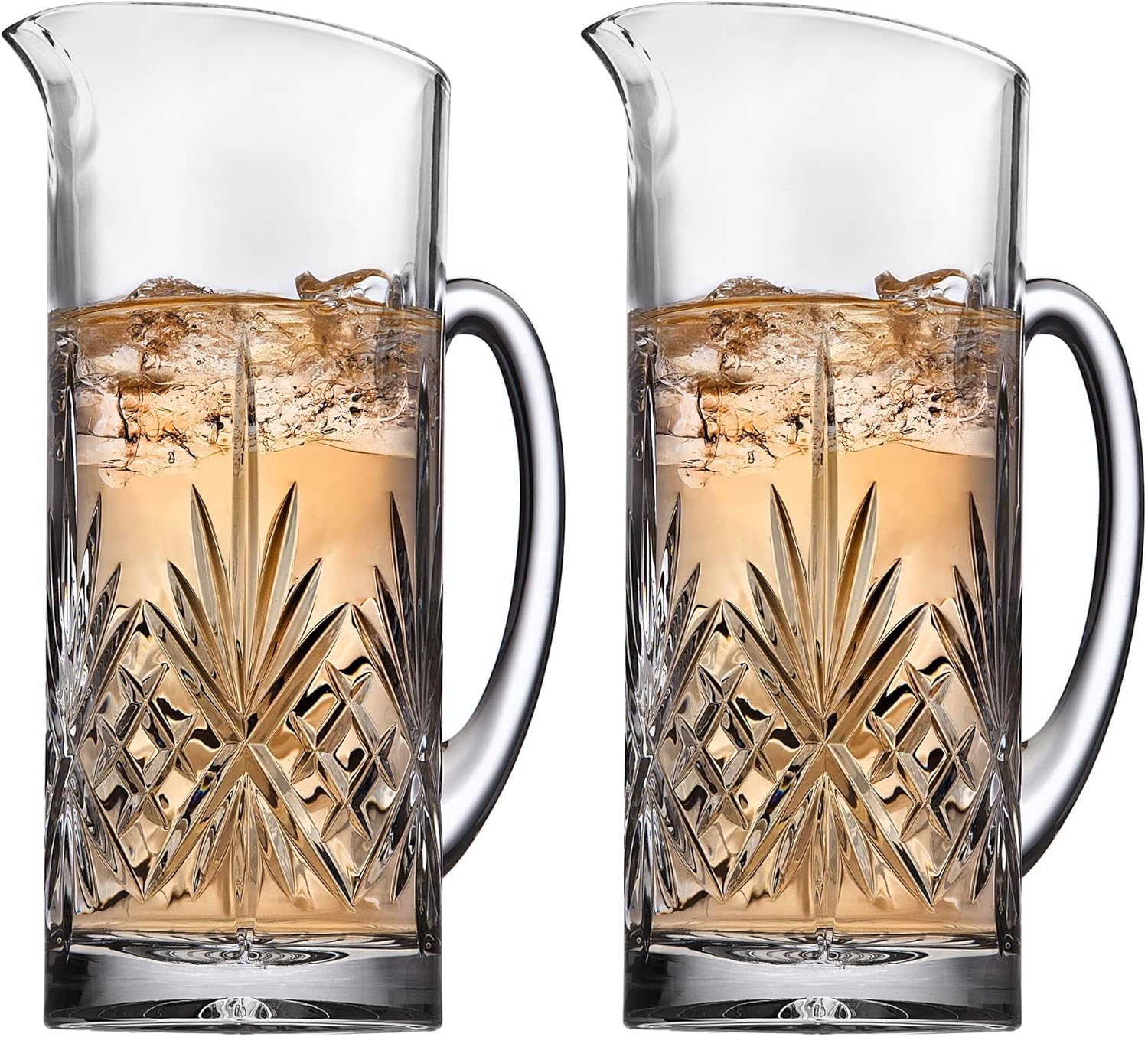 Godinger Beverage Pitcher Carafe, Cocktail Pitcher, Water Pitcher, Bar Mixing Glass - Dublin Collection, 34oz (Pack of 2)