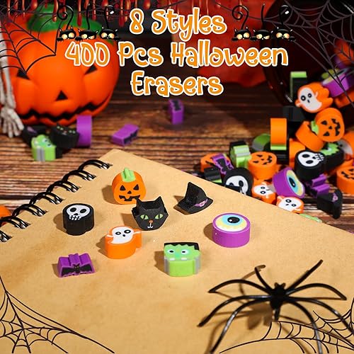 Miniatura 3 de Libima 400 borradores de Halloween a granel, lindos fantasmas, zombies, calaveras, gatos, murciélagos, animales, multicolor, con temática de