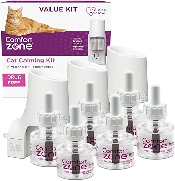 COMFORT ZONE Value Kit 3 Cat Calming Diffusers & 6 Refills; Cat Pheromones Help Anxiety; Reduce Stress, Urine Marking, Scratching