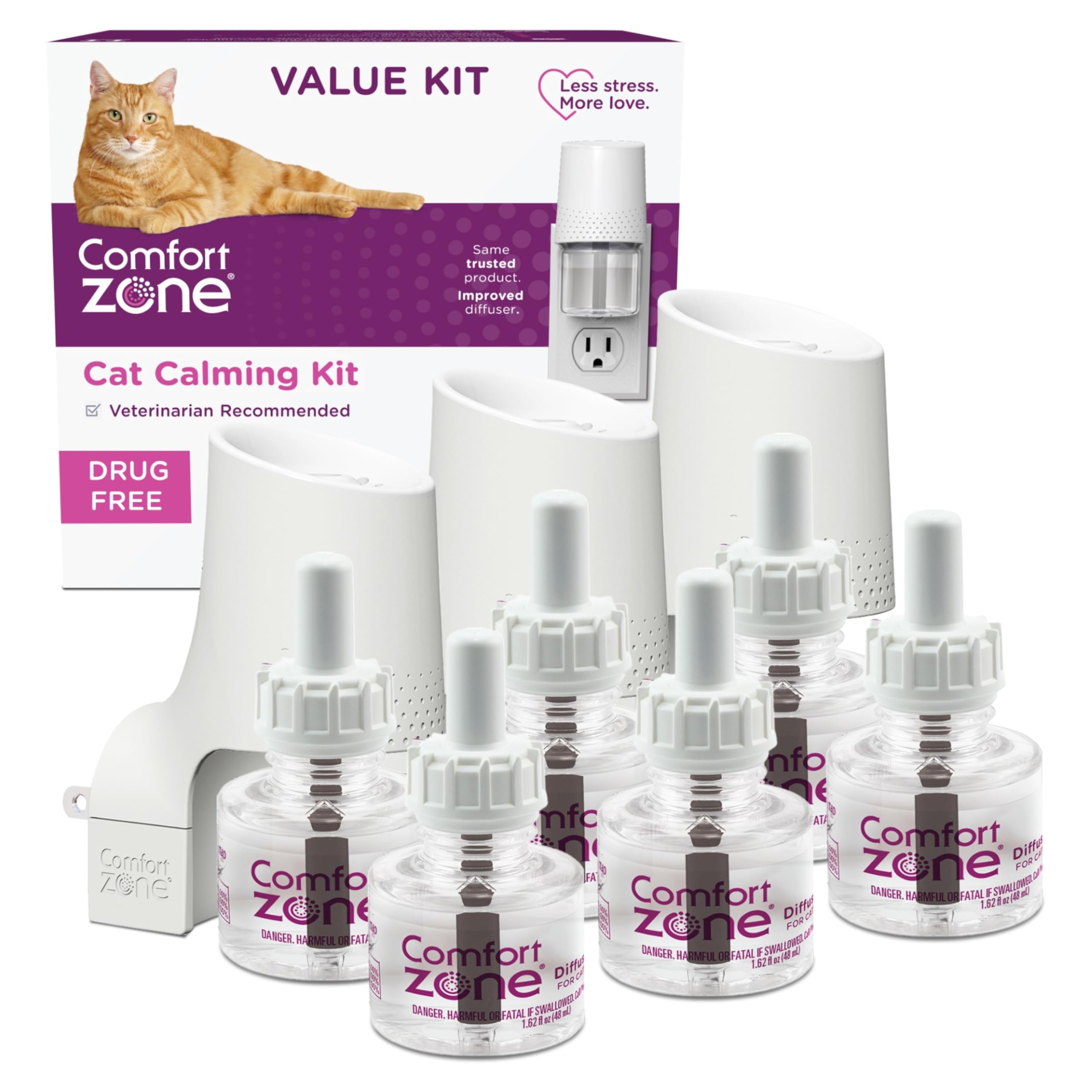 COMFORT ZONE Value Kit: 3 Cat Calming Diffusers & 6 Refills; Cat Pheromones Help Anxiety; Reduce Stress, Urine Marking, Scratching