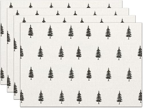 Juego de 4 manteles individuales con diseño de árboles de Navidad, 12 x 18 pulgadas, resistentes al calor, decoración de mesa de invierno de