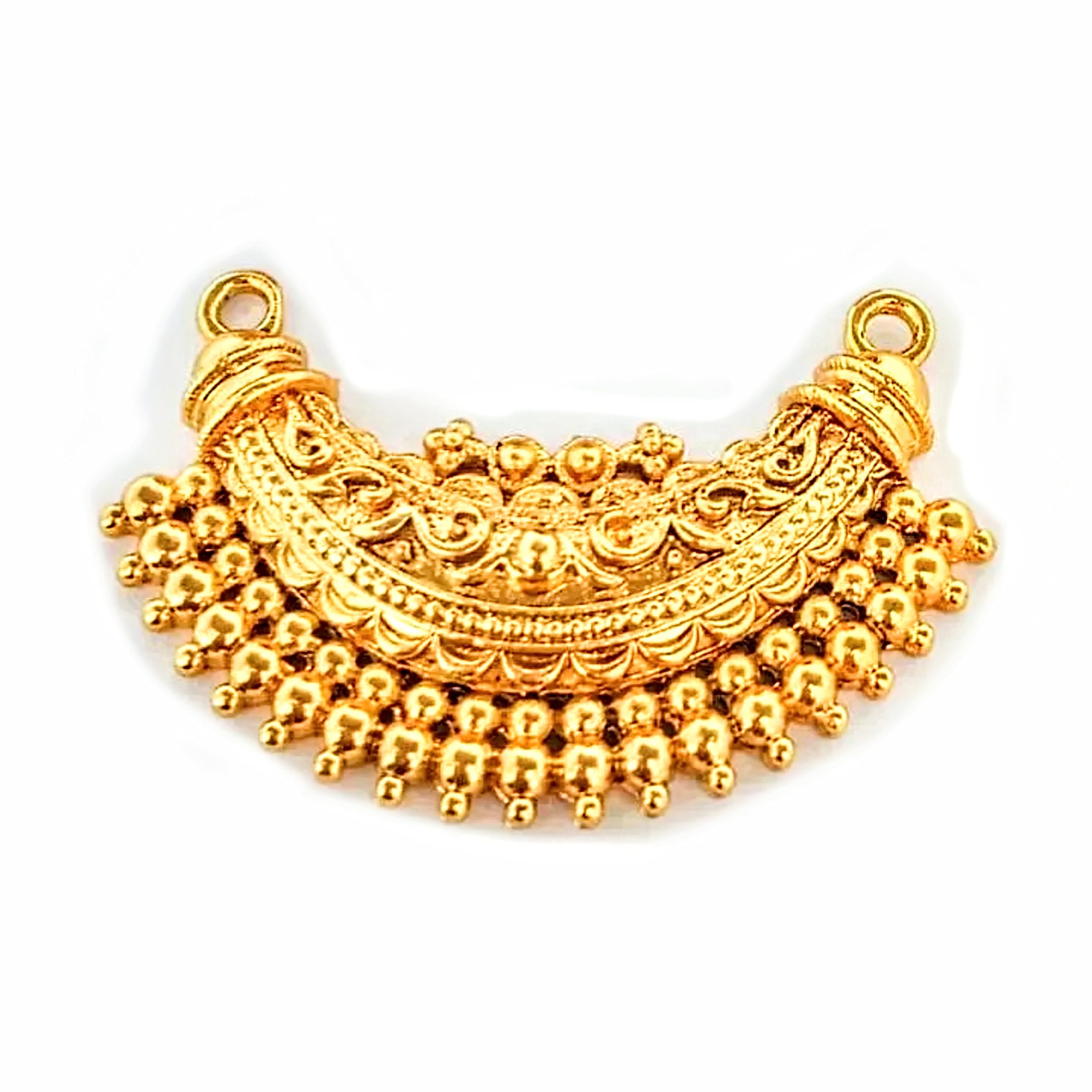 SWAMI Gold mangalsutra set in traditional maharashtrian style 2 line black beads chain for women and bride (03-half moon gold beads)