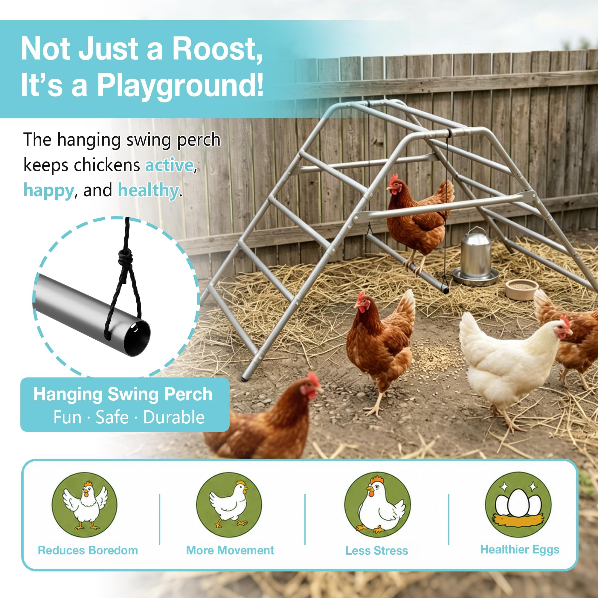 Percha grande para gallinero, barra de gallo para gallina, divertido juguete de pollo para accesorios de gallinero