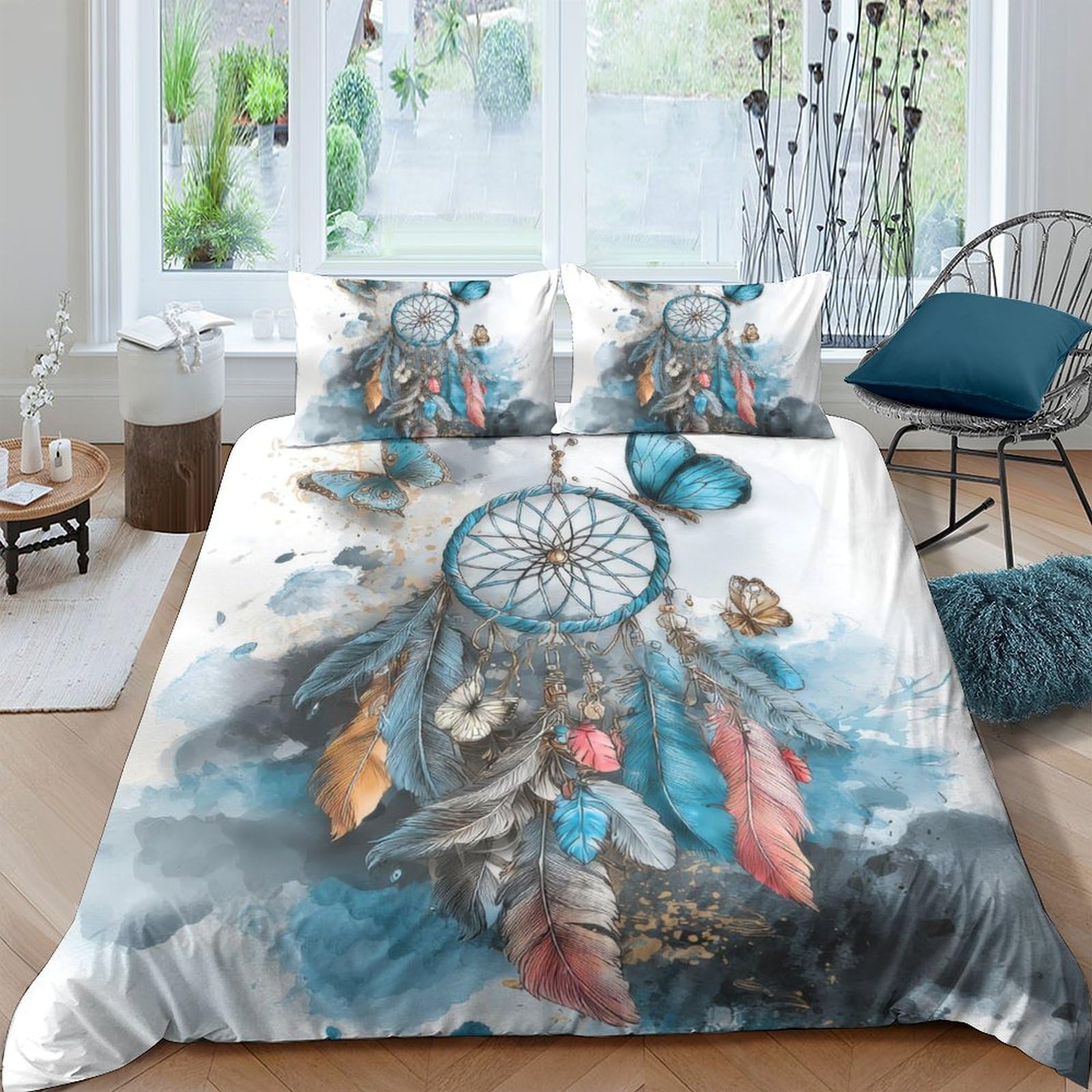 Ctjqhvkz Style-7 3D Printed Dreamcatcher Fitted Sheet Microfiber Soft Breathable Boho Feather Mattress Cover For Bedroom Dorm Decor Single（135X200cm）