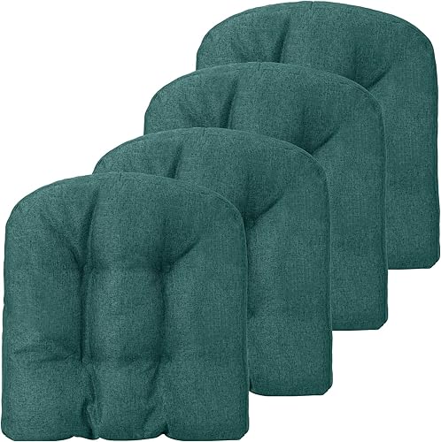 Tangkula Cojines para sillas de comedor, paquete de 4, almohadillas para sillas en forma de U de 17.5 x 17 pulgadas con funda de poliéster, respaldo