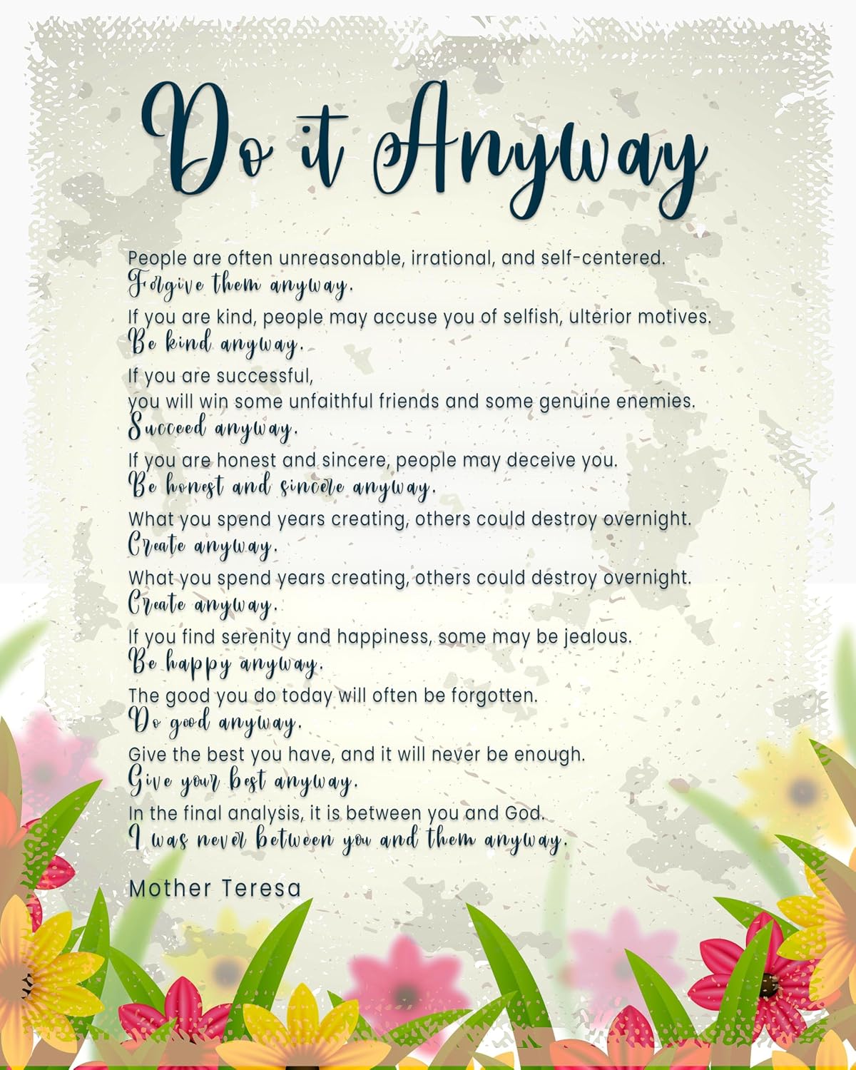 Amazon.com: ZUKIY Do It Anyway Wall Art - Inspirational Quote Poster ...