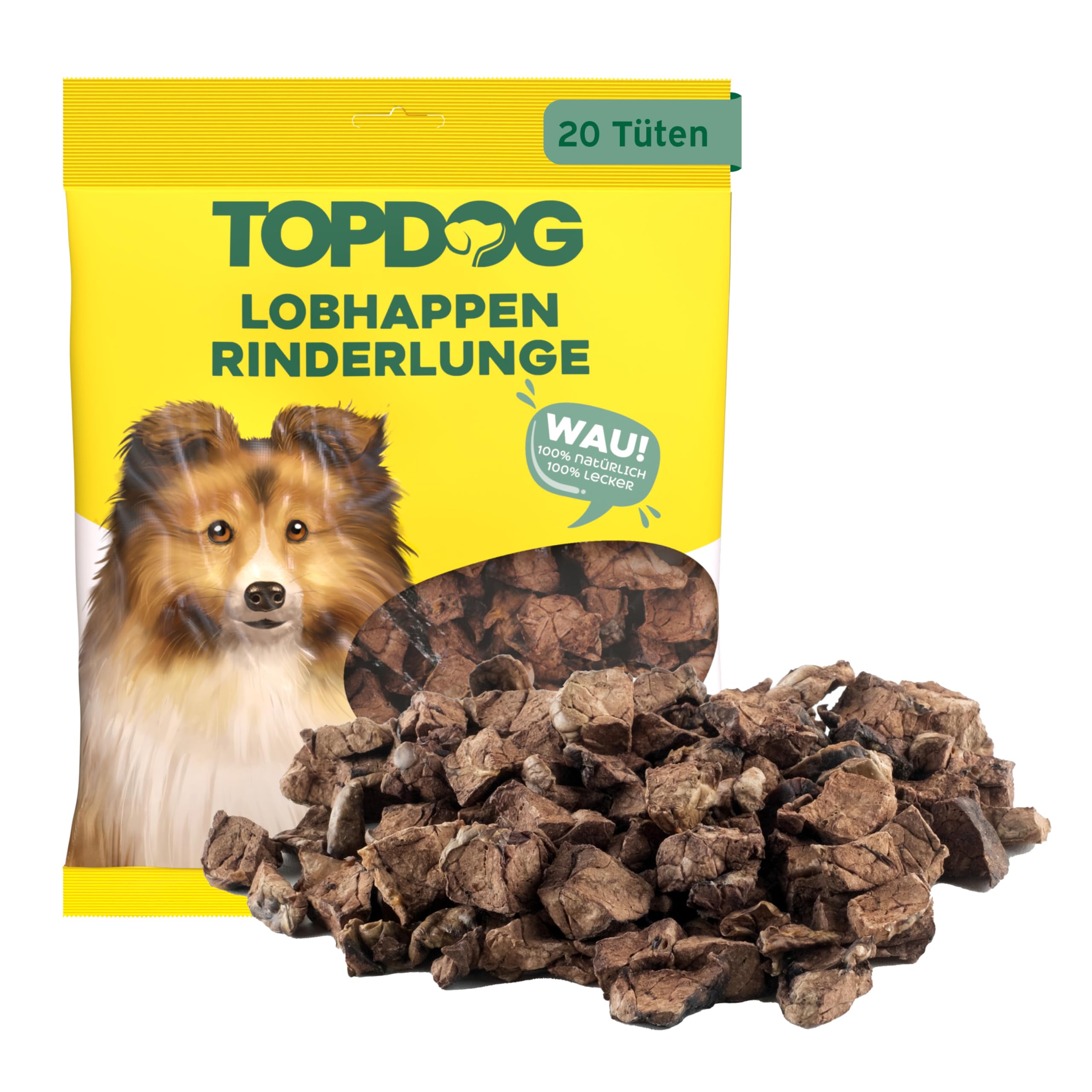 Topdog Trainingsleckerli Rinderlunge für Hunde getrocknet 20 x 70g - Kleine Rinderlungenwürfel für Hunde - 100% natürlich, hergestellt in Schleswig-Holstein und fettarm