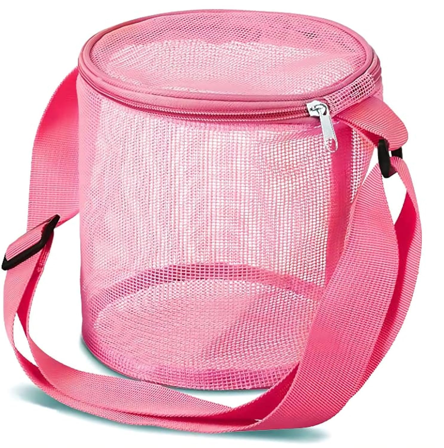 NP Seashell Beach Bags, Colorful Mesh Bags for Kids Girls Beach Toy Bags Totes Swim Pool Balls Storage Bags with Adjustable Carrying Straps and Zipper (Pink)