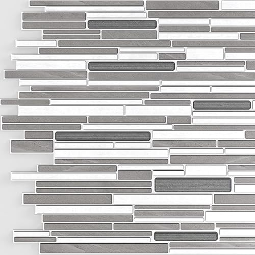 Dundee Deco Panel de pared 3D de PVC de mosaico sintético blanco y gris, 3.1 pies x 1.6 pies (37.4 in x 18.9 in), paquete de 10, decoración de