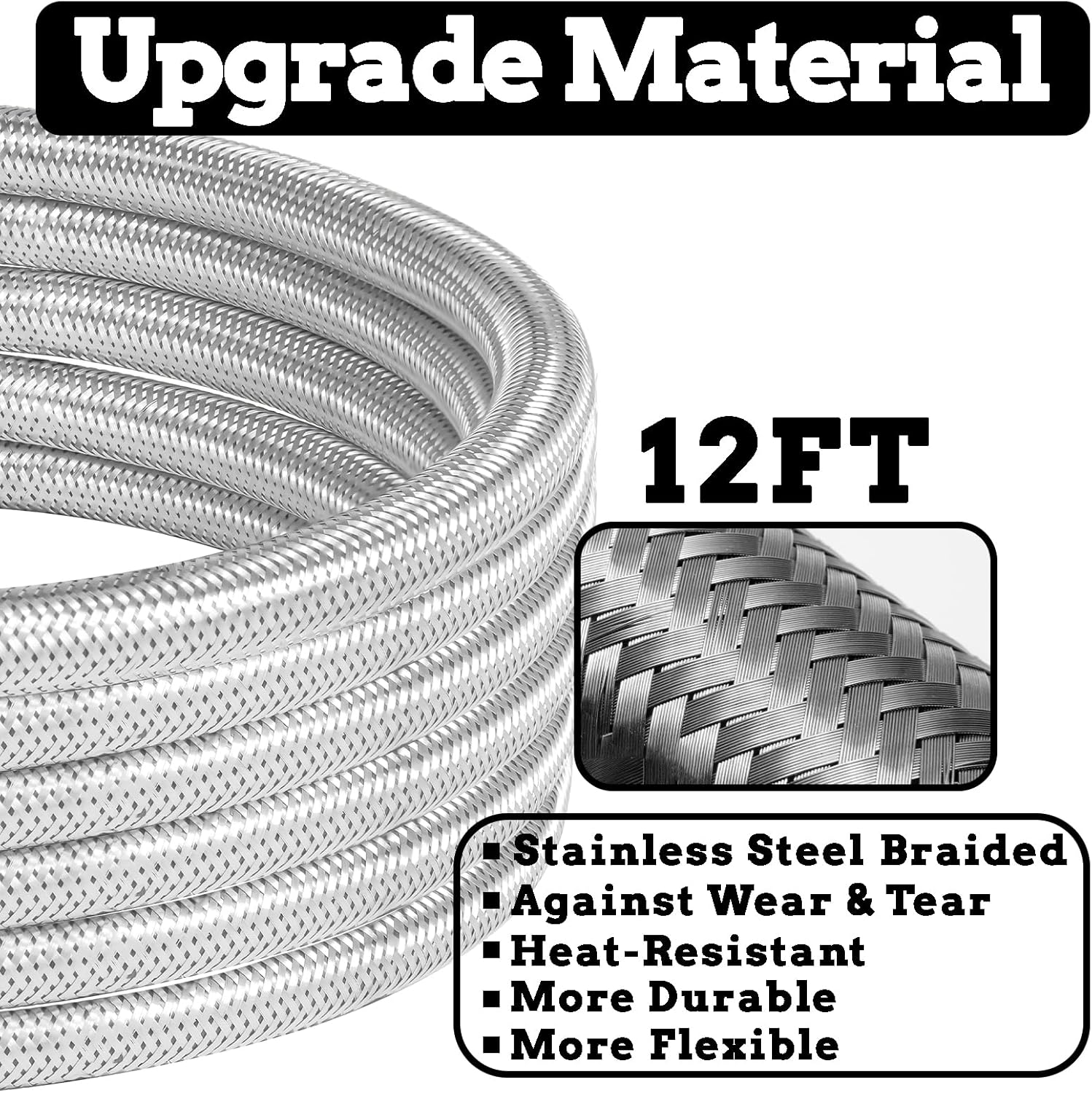 12FT Propane Regulator Hose with Gauge Stainless Braided, QCC1 Propane Adapter Hose Regulator for 20lb Tank with Elbow Adaptor Fit for LP Gas Grill, Camping Stove, Heater, Fire Pit
