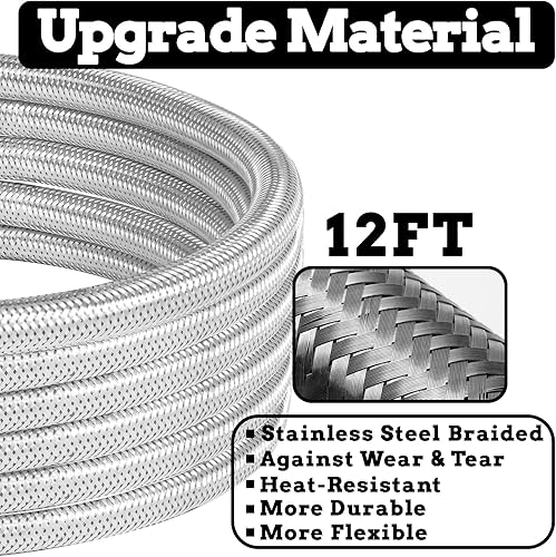 Miniatura 2 de QCC1 - Manguera reguladora de propano de 12 pies con calibre trenzado de acero inoxidable, adaptador de propano QCC1 para tanque de 20 libras con