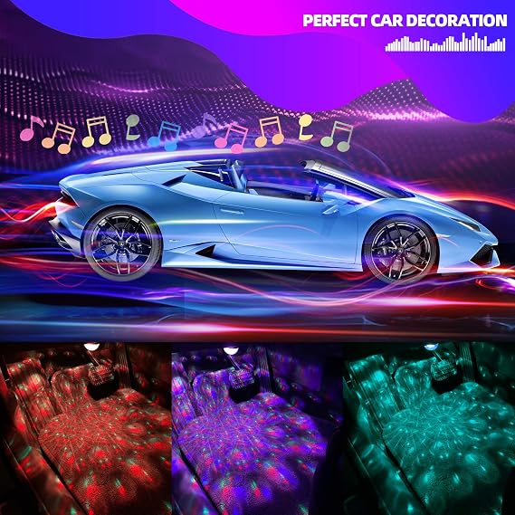 Starry Interior Car Lights Car Led Light Interior with RF Remote Four-Line Waterproof Design Starry Car Led Lights, DIY Multi Color Music Sync Under Dash Car Lighting Kit Scene Mode DC 12V