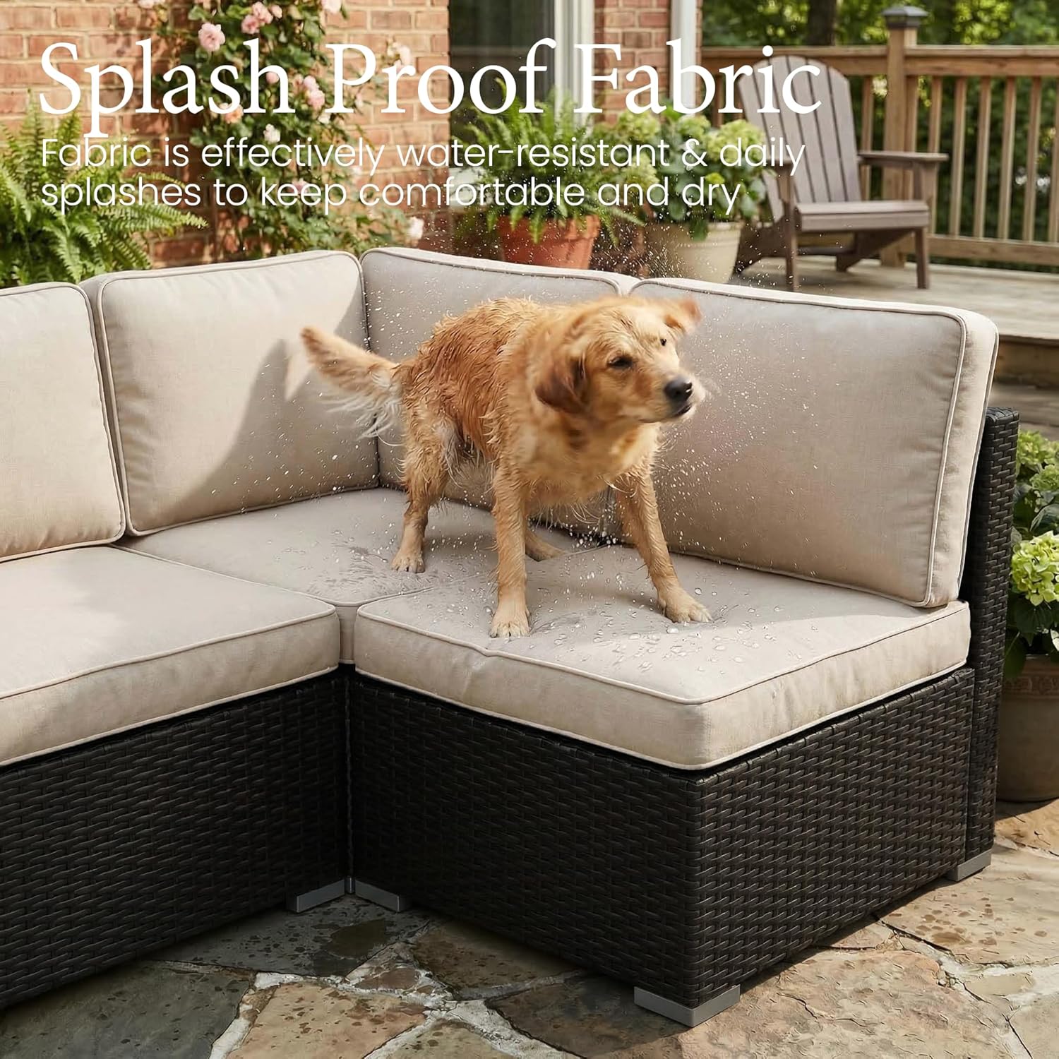 LayinSun 15 Piece Patio Furniture Set with Fire Pit Table, Outdoor Conversation Sets Wicker Rattan Sectional Sofa with Coffee Table