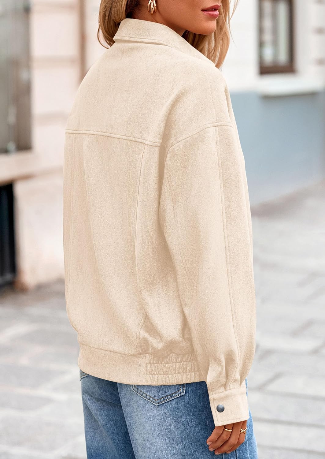 PRETTYGARDEN Faux Suede Bomber Jacket Women Fall Fashion 2026 Casual Zip Up Oversized Trendy Winter Clothing Outerwear Coats - Image 6