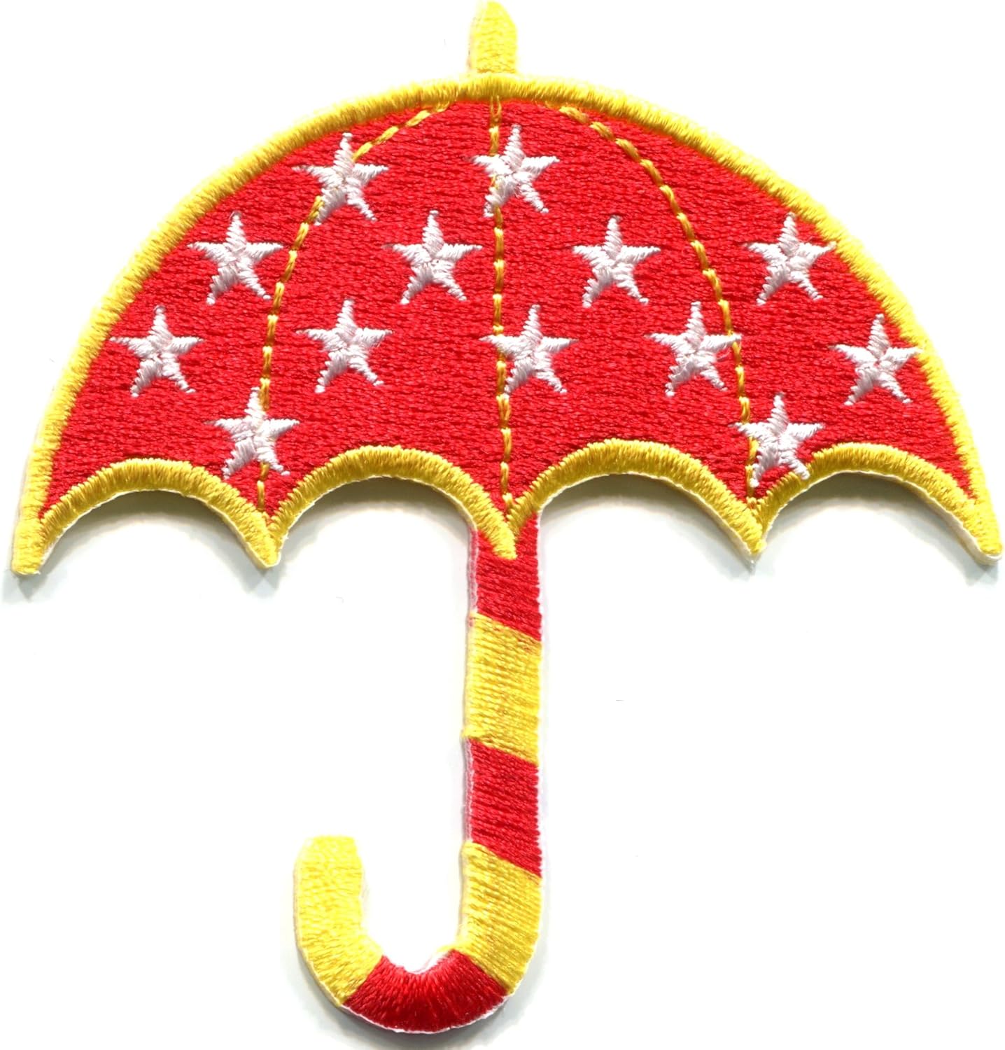 Umbrella brolly bumbershoot canopy gamp sunshade red embroidered applique ironon