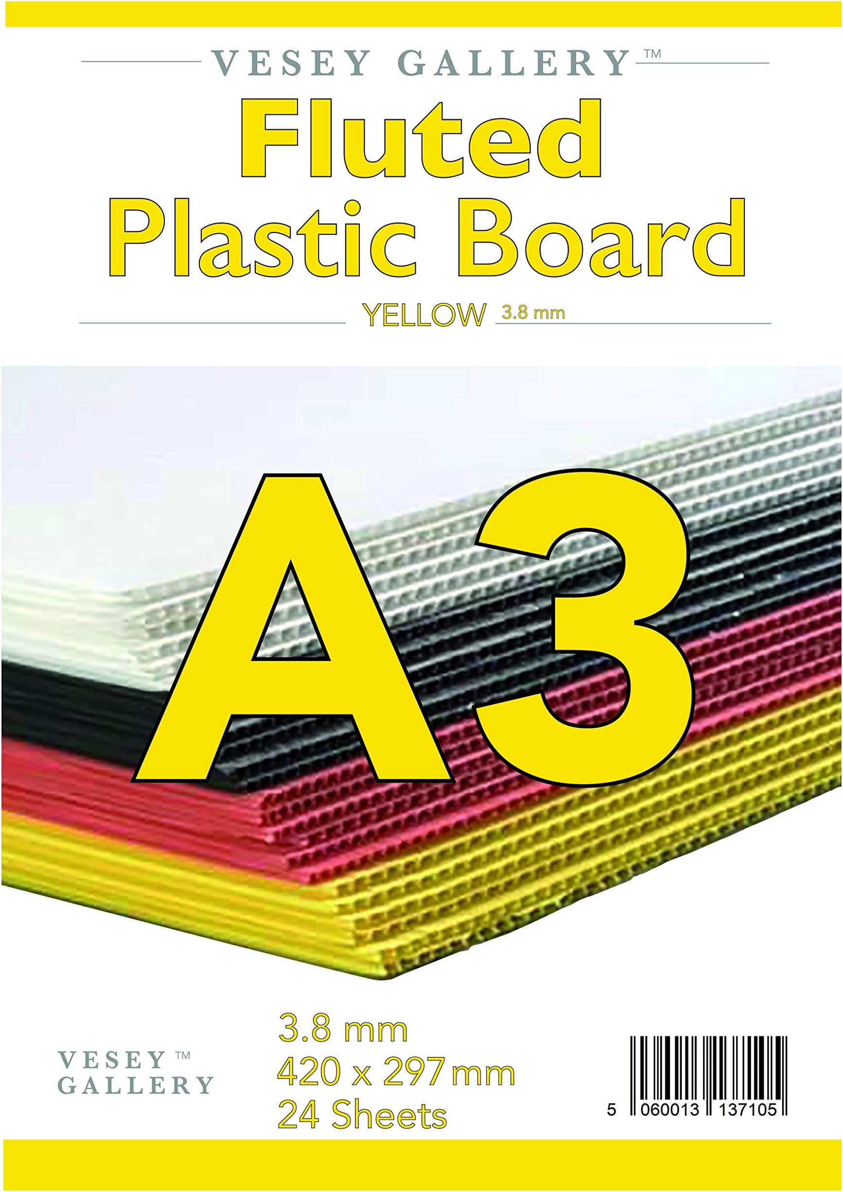 A3 Fluted Plastic Correx Board,. 24 Sheets. by Vesey Gallery® Outdoor Display Board (Yellow)