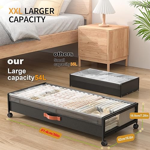 Miniatura 2 de Contenedores de almacenamiento debajo de la cama con ruedas, 35.43 x 16.5 x 7.28 pulgadas, cajones grandes de organización de mantas y ropa para