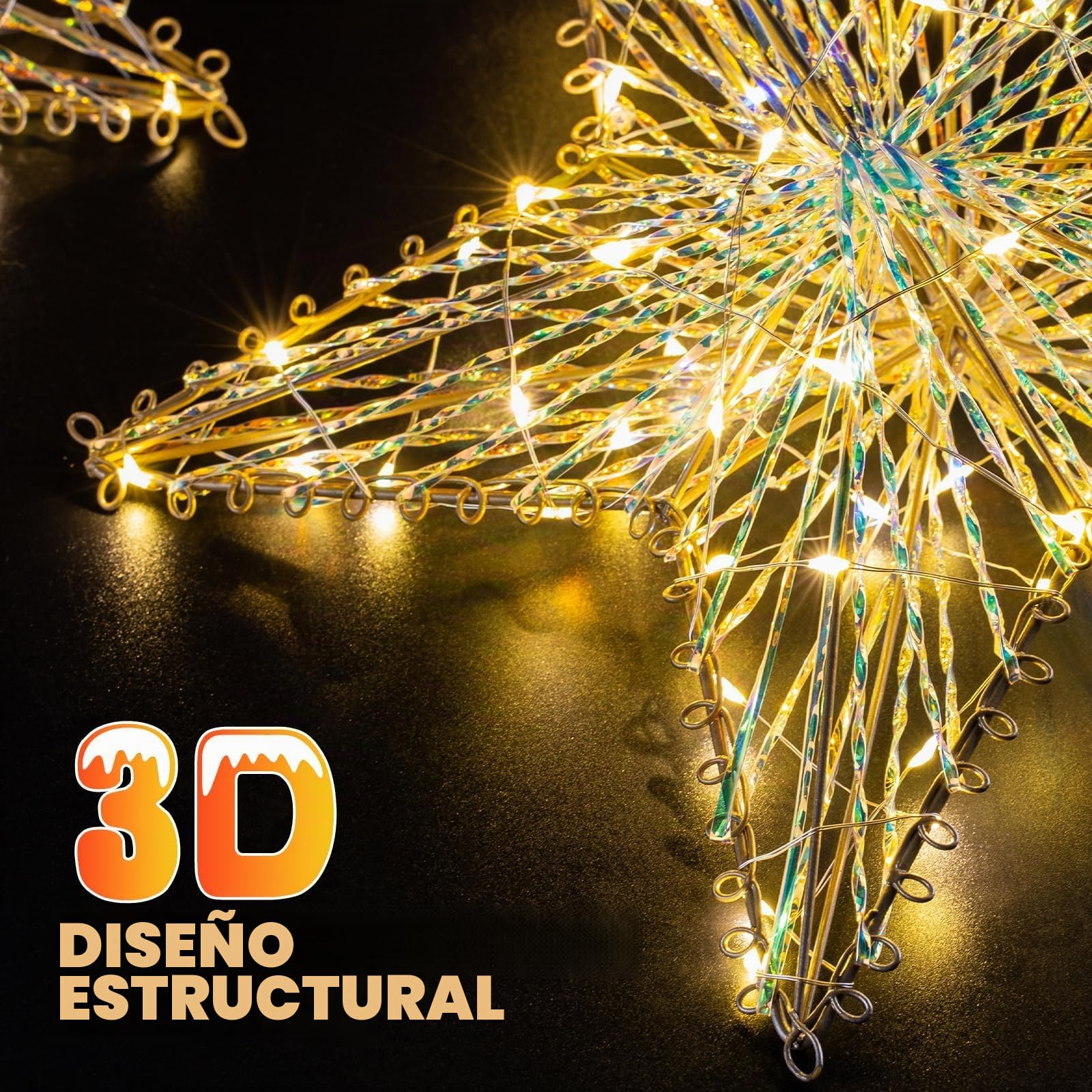 GlobaLink Estrella Interior Exterior, 2 Pc 60 LED Luces | Navidad Ventana por Batería Tridimensional Decoración Navidad Impermeable con Temporizador, 8 Modos