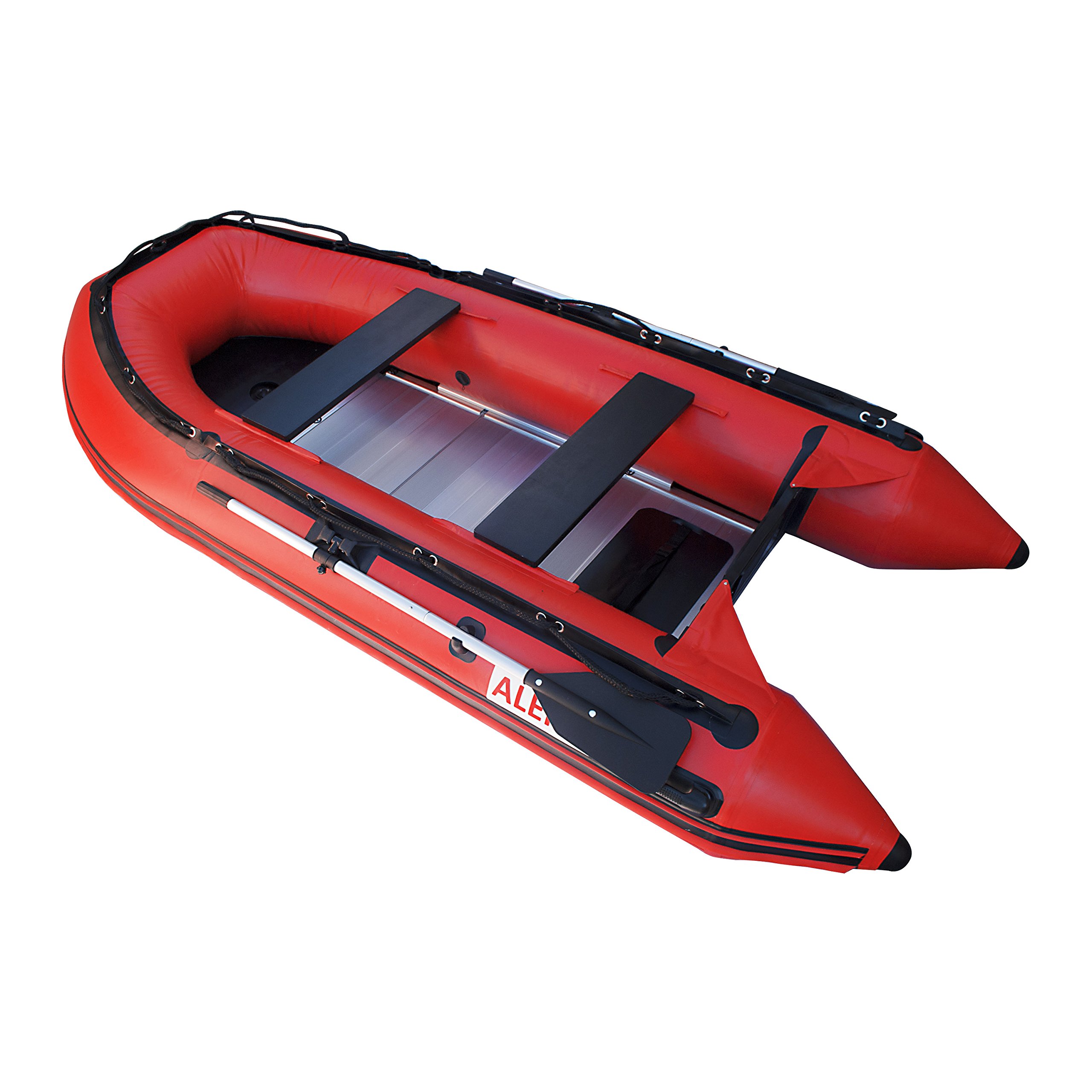 ALEKO BT380R 12.5 Foot Inflatable Boat with Aluminum Floor Heavy Duty Design 6 Person Raft Sport Motor Fishing Boat 3 Keel Air Chambers Red