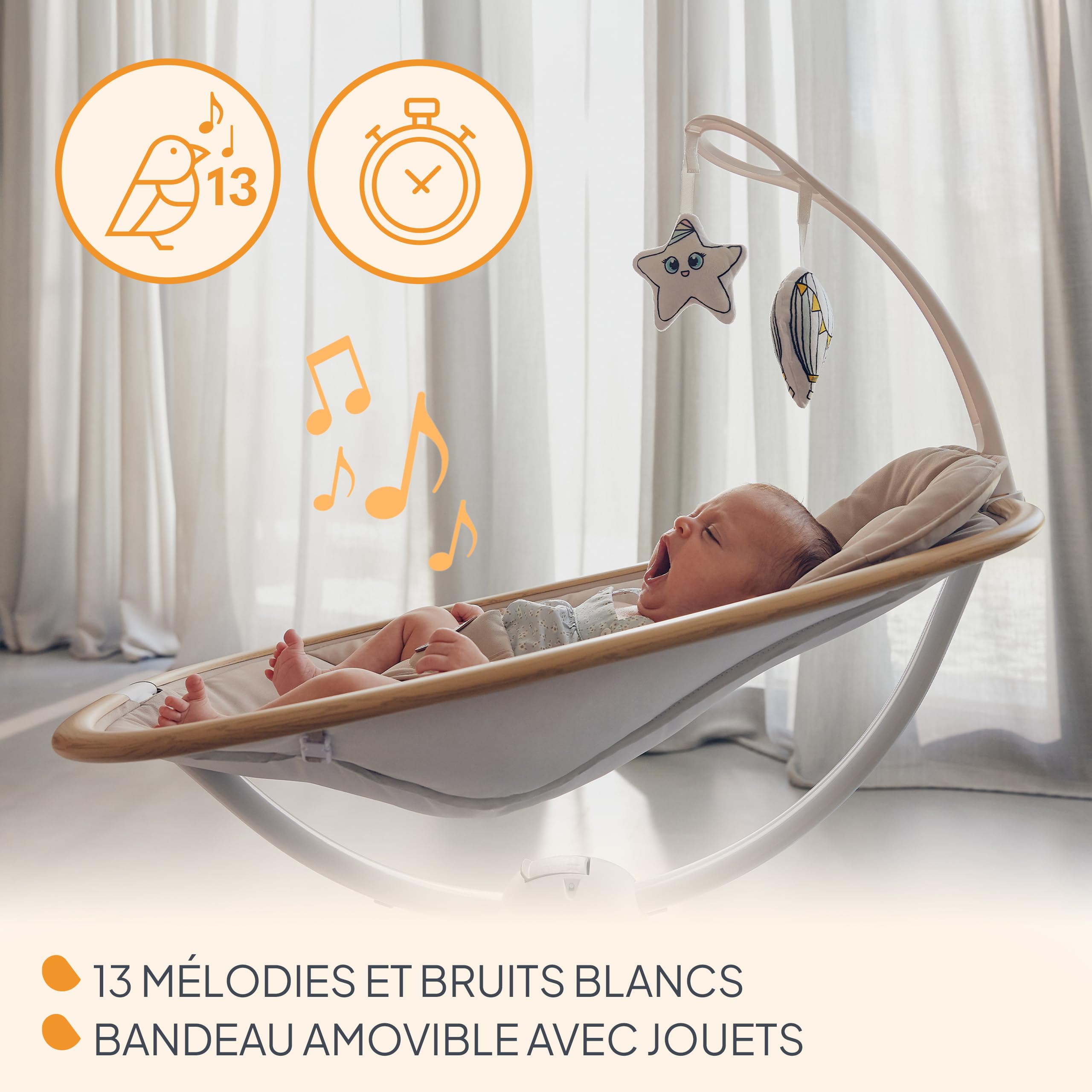 Lionelo OLIVIA Transat électrique bébé 9 kg inclinaison balançoire 4 vitesses siège ergonomique 13 mélodies télécommande