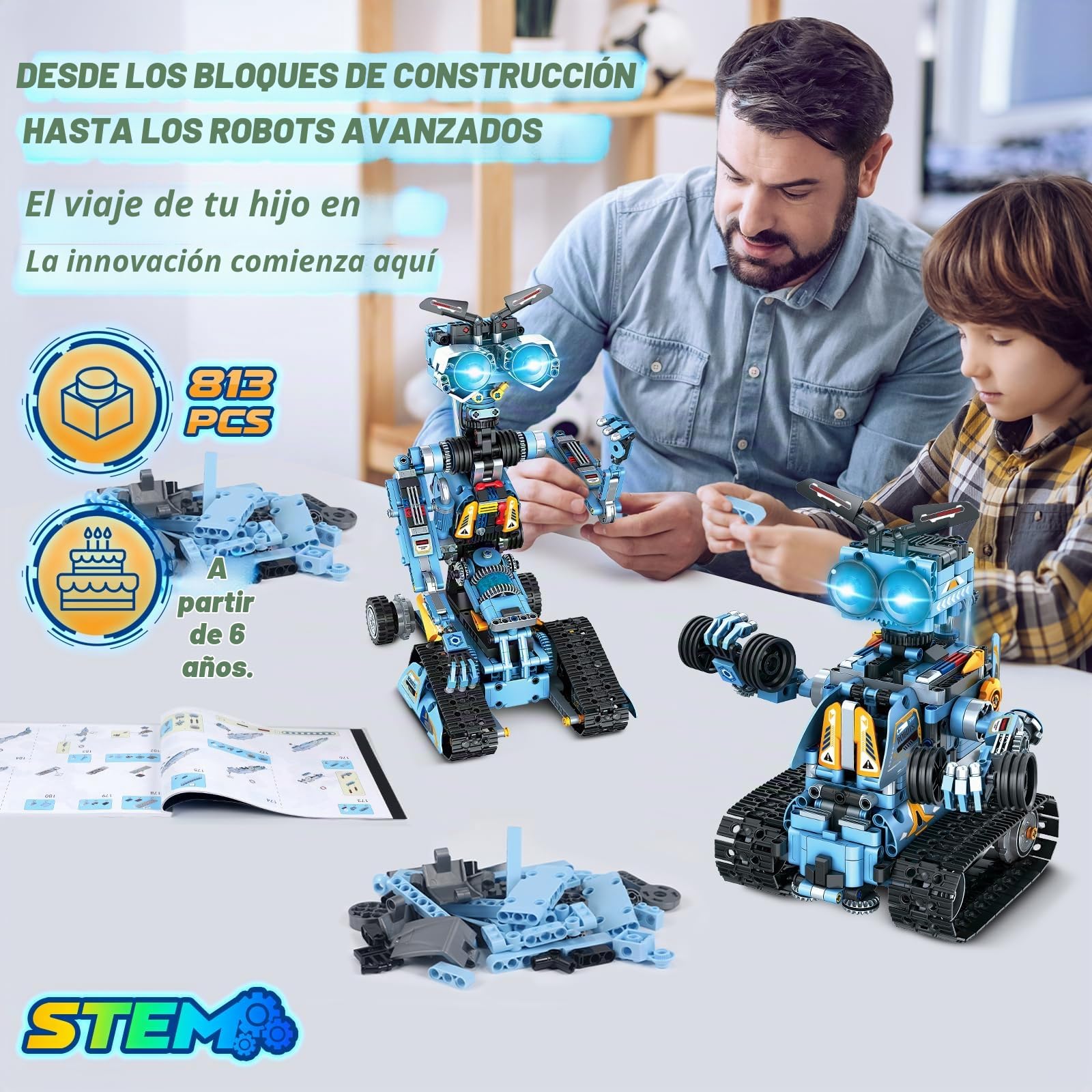 OKKIDY Juguetes de construcción de Robots para niños, Kit de robótica 4 en 1 con Control Remoto Juguetes de Bloques de construcción Stem Regalos para Navidad niños y niñas de 6+ años (813 Piezas)