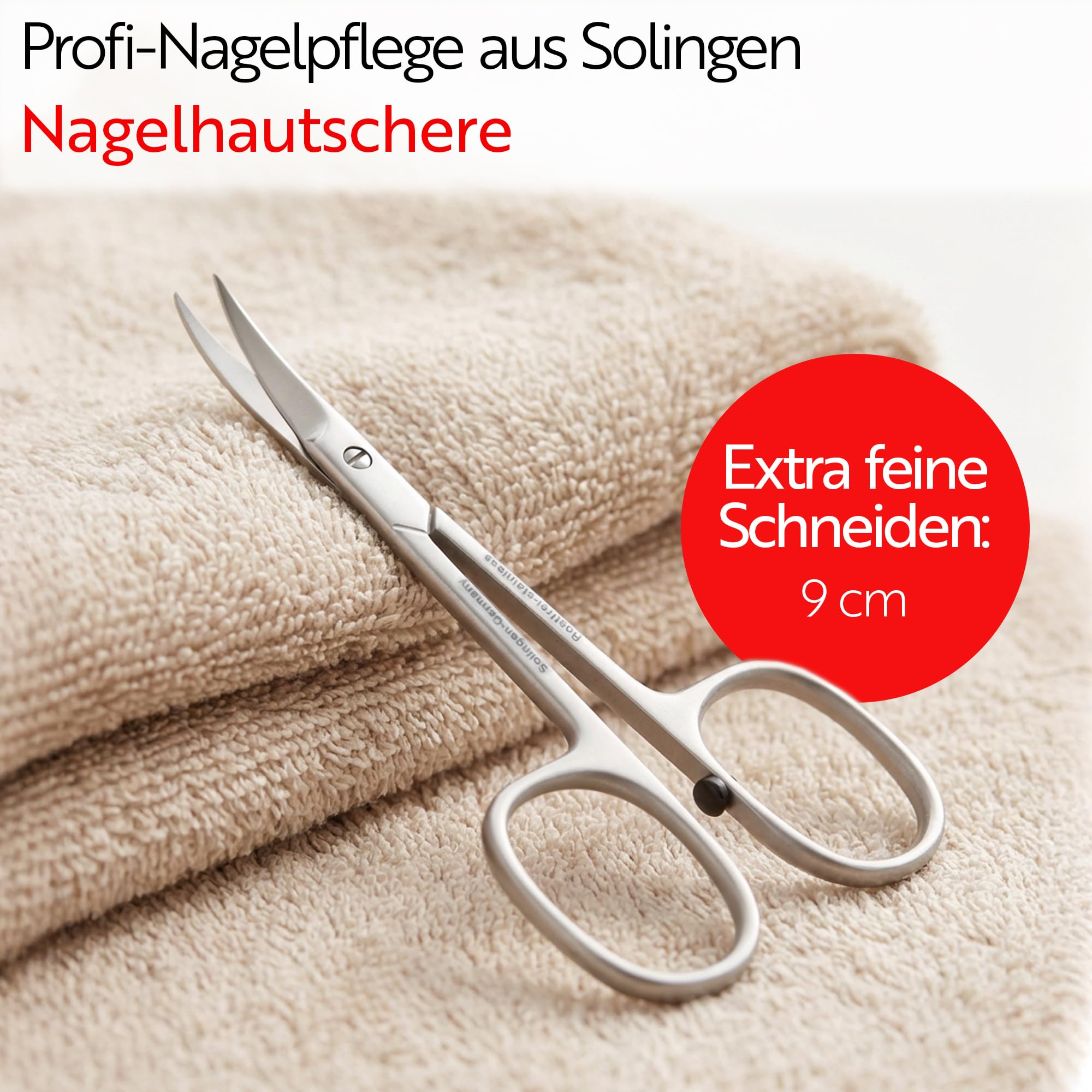 OTTO HERDER Hautschere extra fein 9cm aus Solingen, Extra scharfe Nagelhautschere Turmspitze aus Edelstahl, zur Entfernung abgestorbener Nagelhaut, für Fingernägel und Fußnägel, mit Stopper