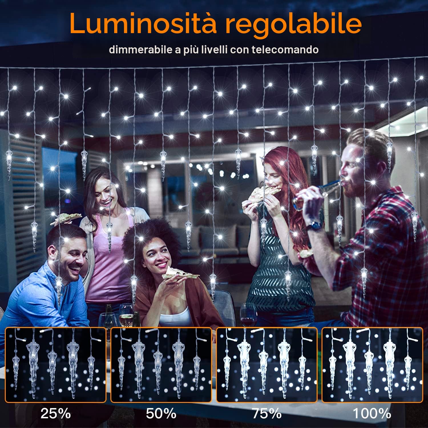 Decorazione Natalizia All'Aperto 10M 360 LED 8 Modalità Di Illuminazione Tenda Luminosa Esterna Waterproof Catena Luminosa Giardino per la Decorazione Esterni di Natale,Bianco Freddo