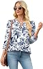 WIHOLL Blusa Mujer Manga 3/4 con Puños de Botón Casual Elegante Cuello V Verano Otoño Primavera Ropa OEKO-TEX STANDARD 100 3