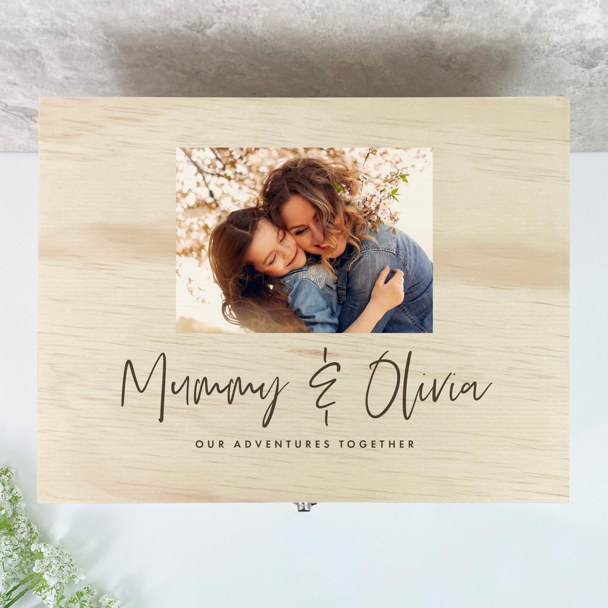 Scatola dei ricordi personalizzata in legno di pino con scritta "Our Adventures Together", regalo per la festa del papà, scatola dei ricordi personalizzata in legno, con cerniere e chiusura in