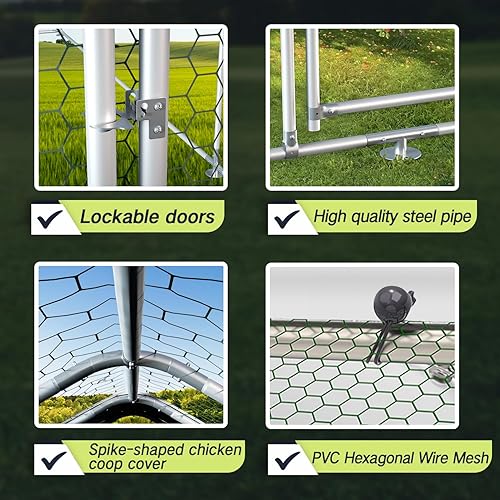 Miniatura 4 de TOREAD Jaula de metal para gallinero de 19.7 pies con cubierta impermeable y protectora UV para uso en granja al aire libre (9.8 pies de largo x